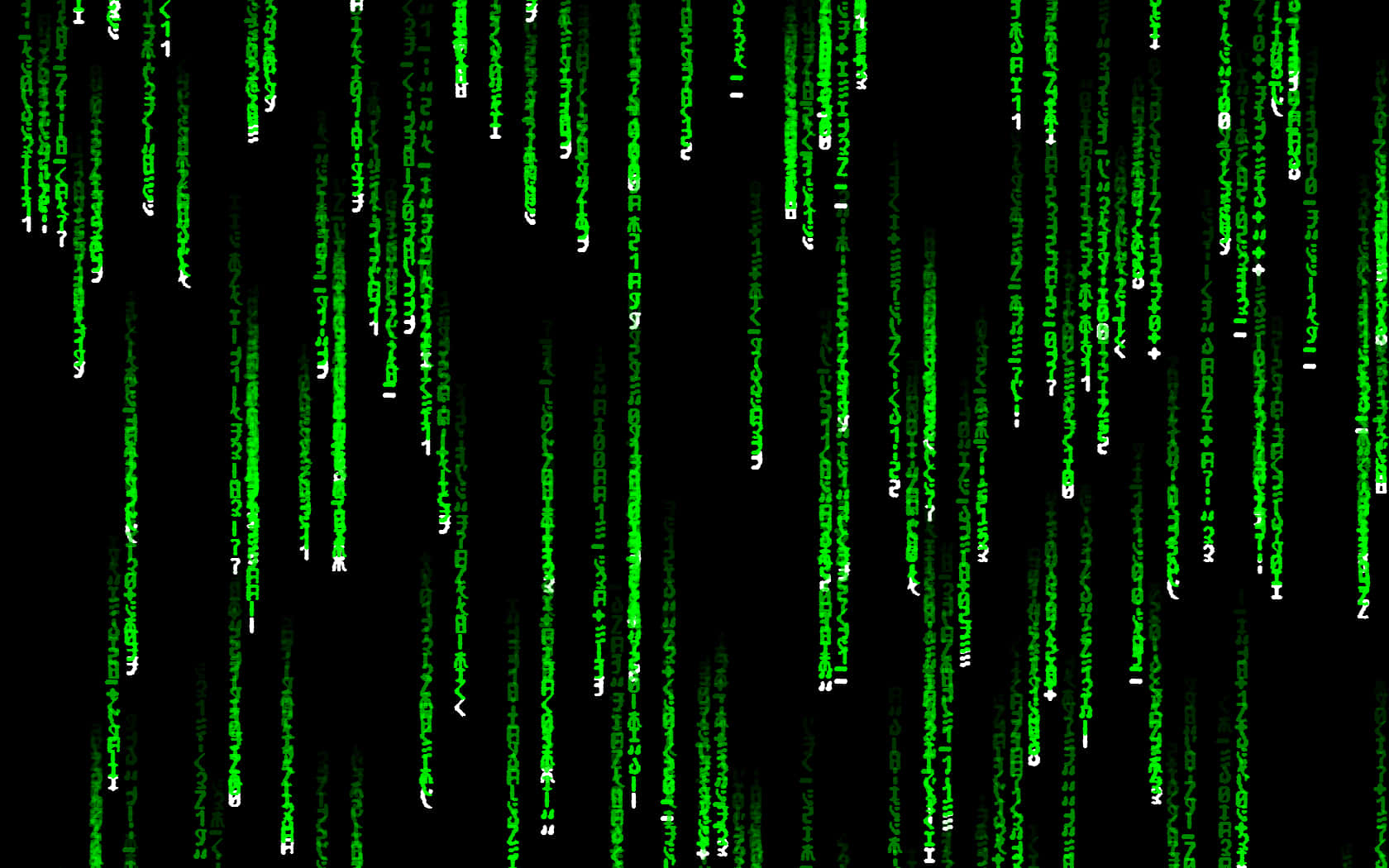 Matrix Code 桌布 壁紙 — 綠色數位代碼流垂直傾瀉在黑色背景上，呈現駭客任務風格的視覺效果。
