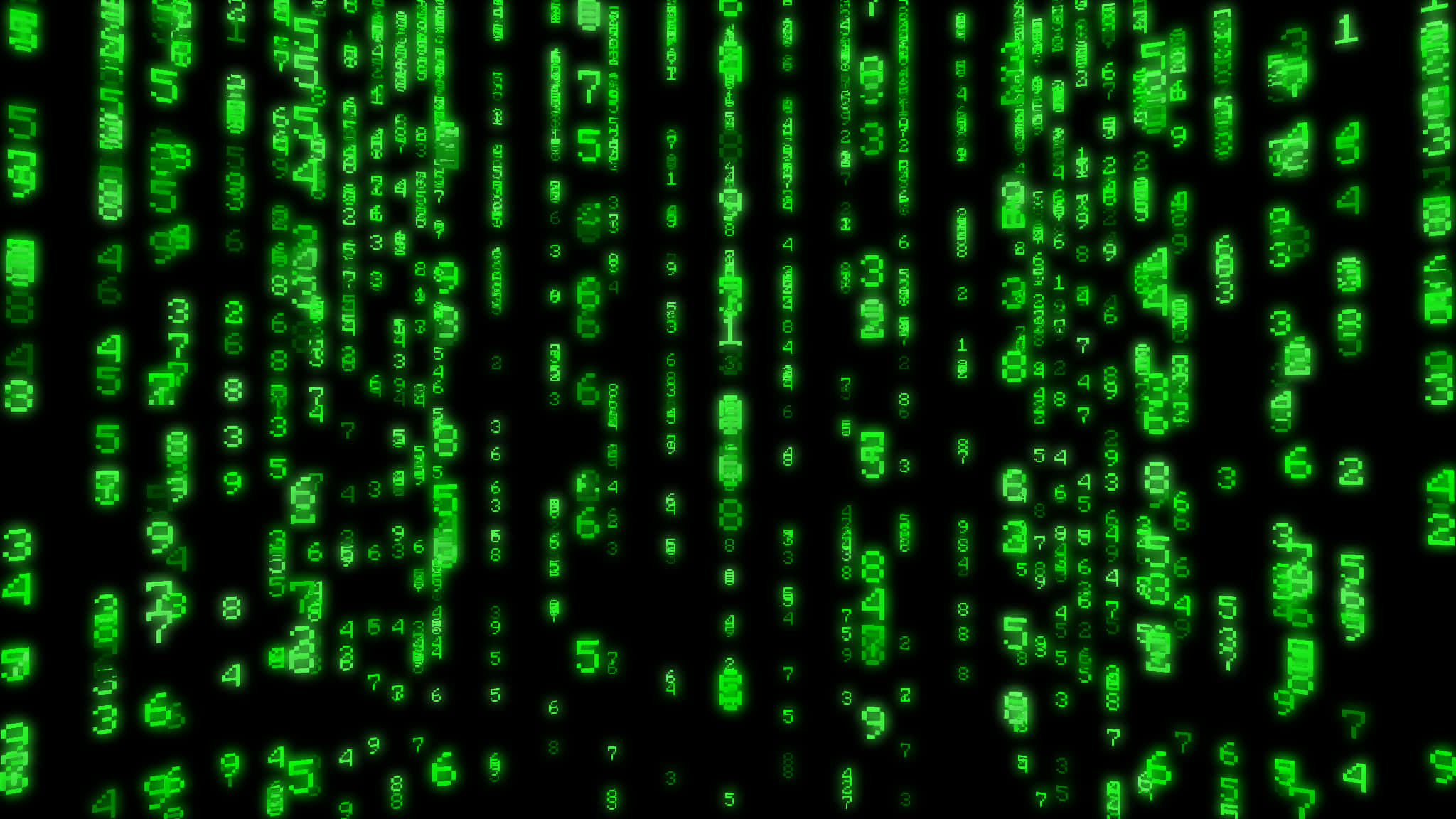 Matrix Code 桌布 壁紙 — 綠色數位代碼流垂直流過黑色背景，呈現 Matrix 風格的視覺效果。