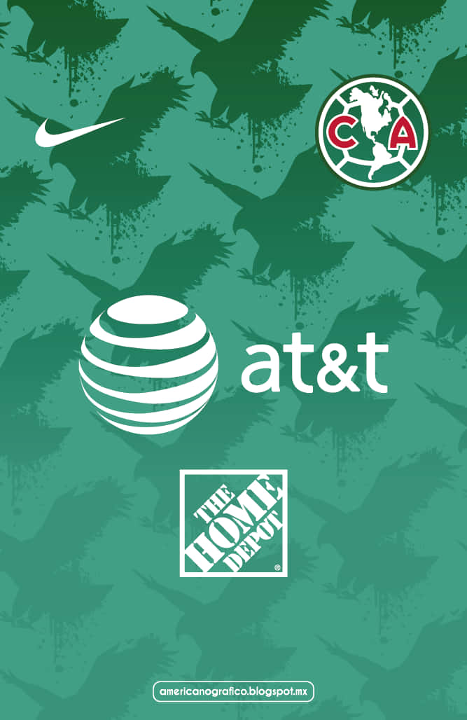 Club America 桌布 壁紙 — 綠色桌布，帶有飛濺的鷹剪影和Nike、AT&T及The Home Depot的白色標誌。