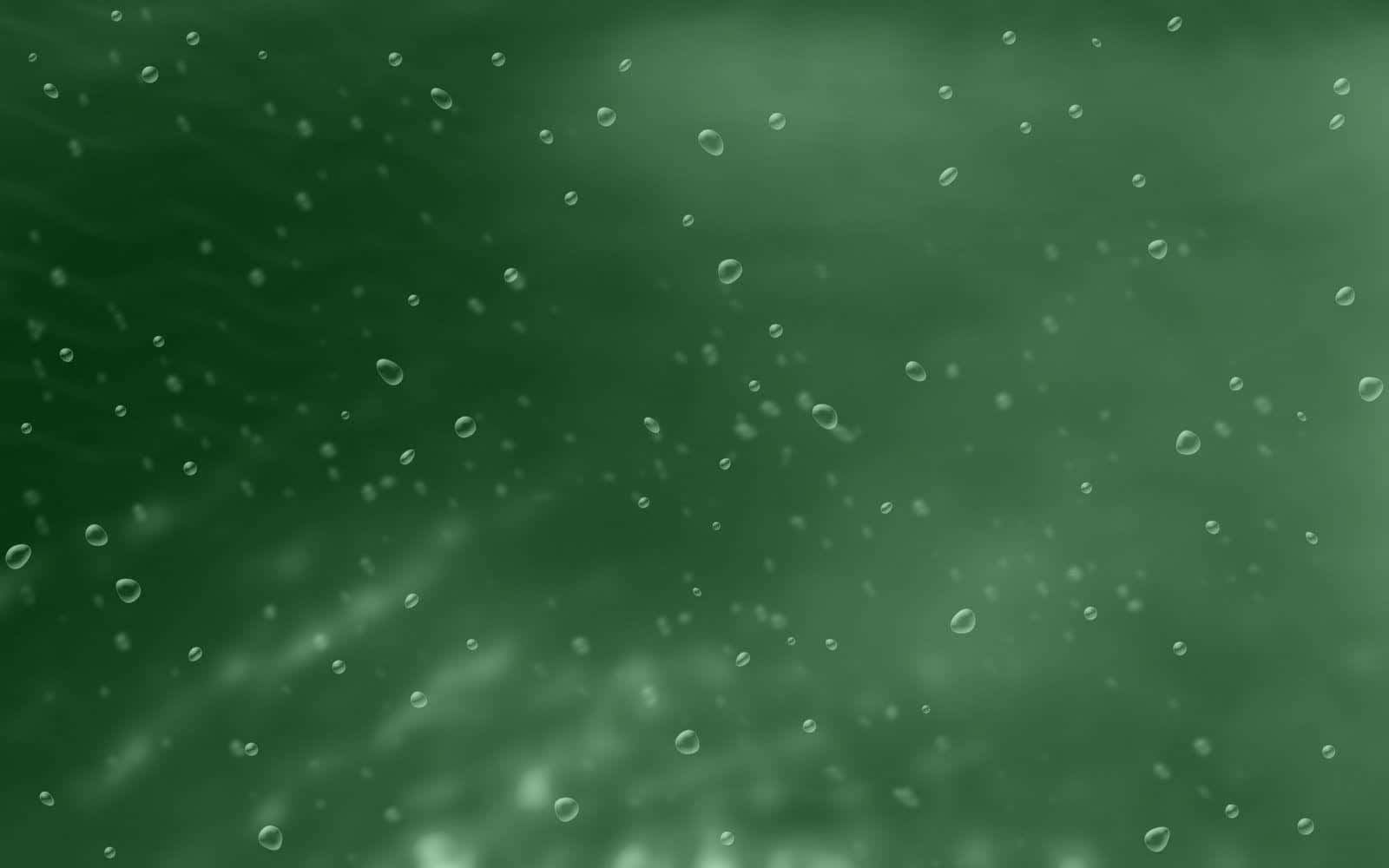 深綠色動畫 桌布 壁紙 — 綠色水下場景，有漂浮的氣泡和柔和的光線穿過水面。