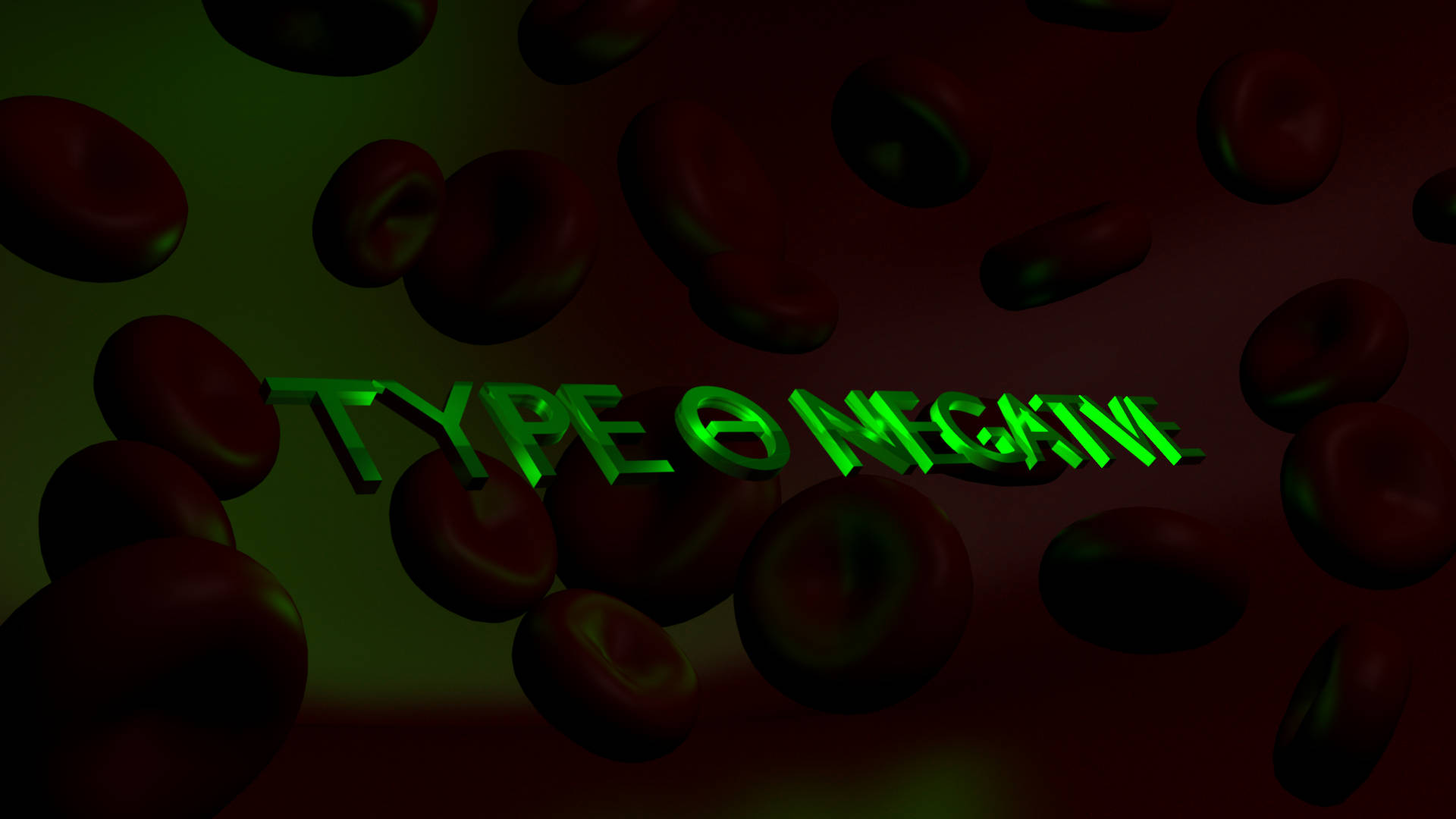 桌布 壁紙 — 綠色發光文字顯示 type o negative 漂浮在深色漸變背景中的紅血球之間。