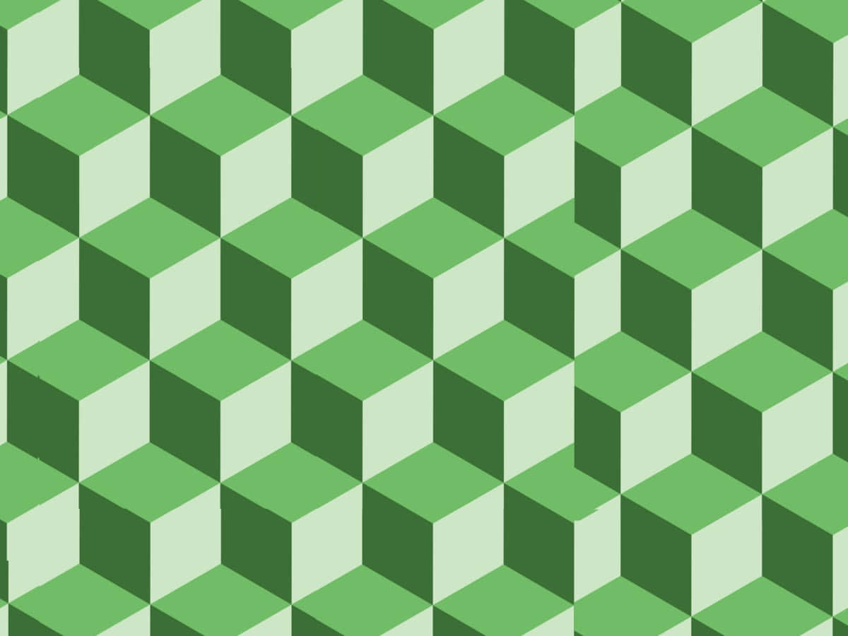 Geometric Pattern 桌布 壁紙 — 綠色立方體的重複圖案，透過交替的淺色和深色色調，營造出3D視覺錯覺。