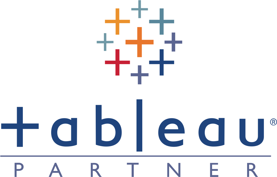 彩色動圖 桌布 壁紙 — 綠色背景上，藍色文字「tableau partner」上方有一堆彩色加號。