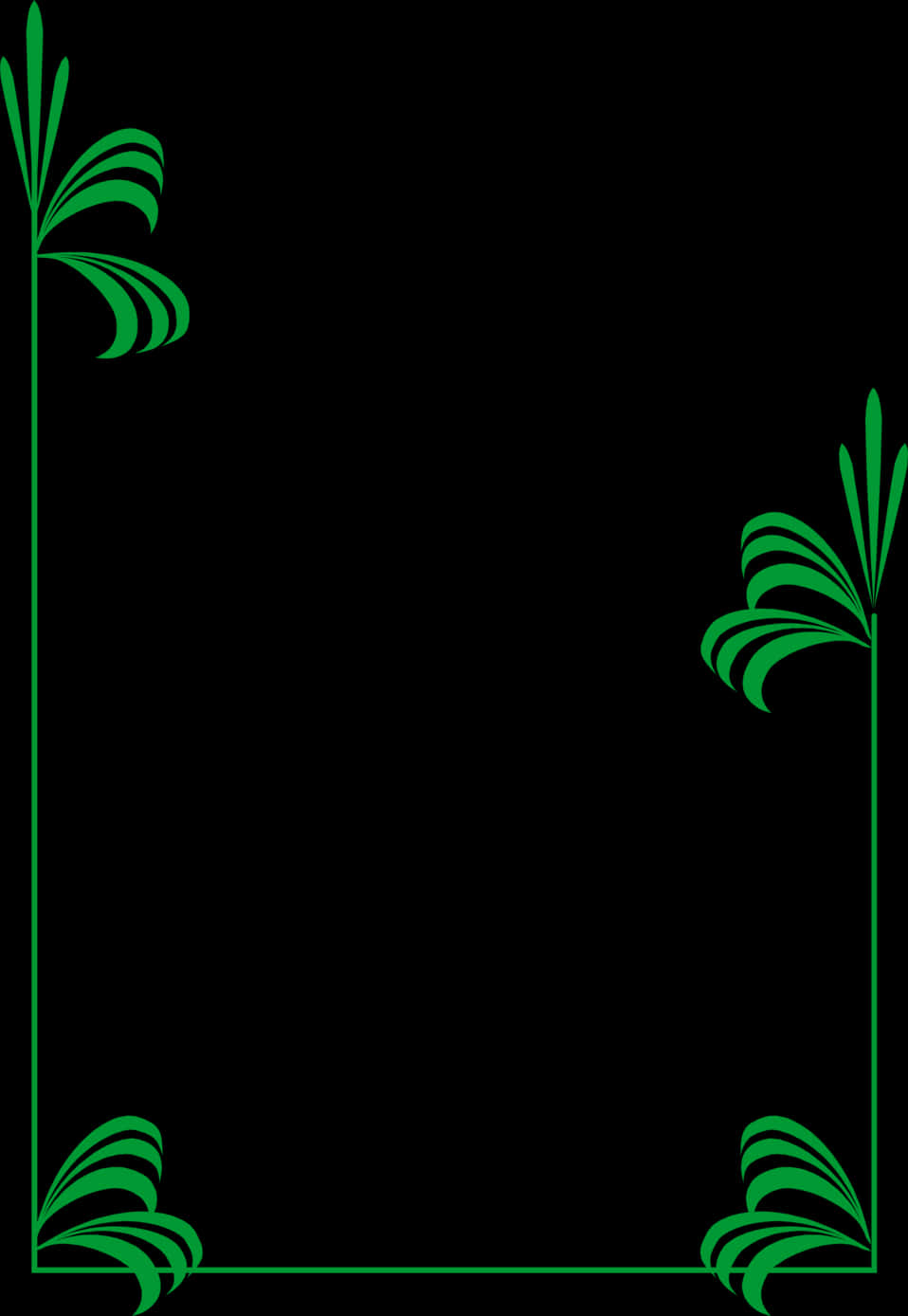 Green Border 桌布 壁紙 — 綠色裝飾藝術風格的葉子圖案在優雅的角落框住黑色背景。