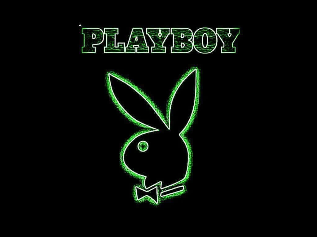 花花公子 桌布 壁紙 — 綠色霓虹燈Playboy兔子標誌和文字在黑色背景上發光。