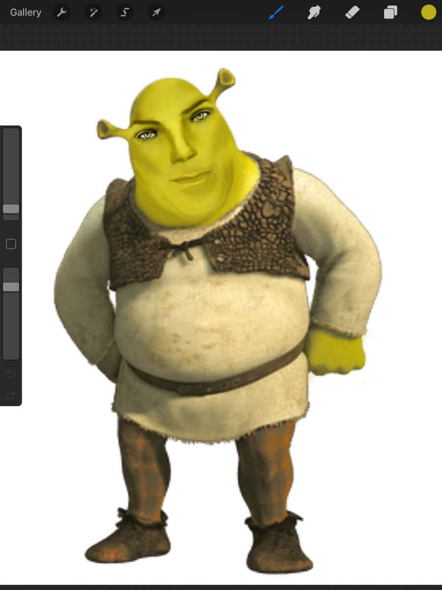 Funny Shrek 桌布 壁紙 — 綠色食人魔史瑞克的全身插圖，他自信地站在純白色背景前，雙手叉腰。