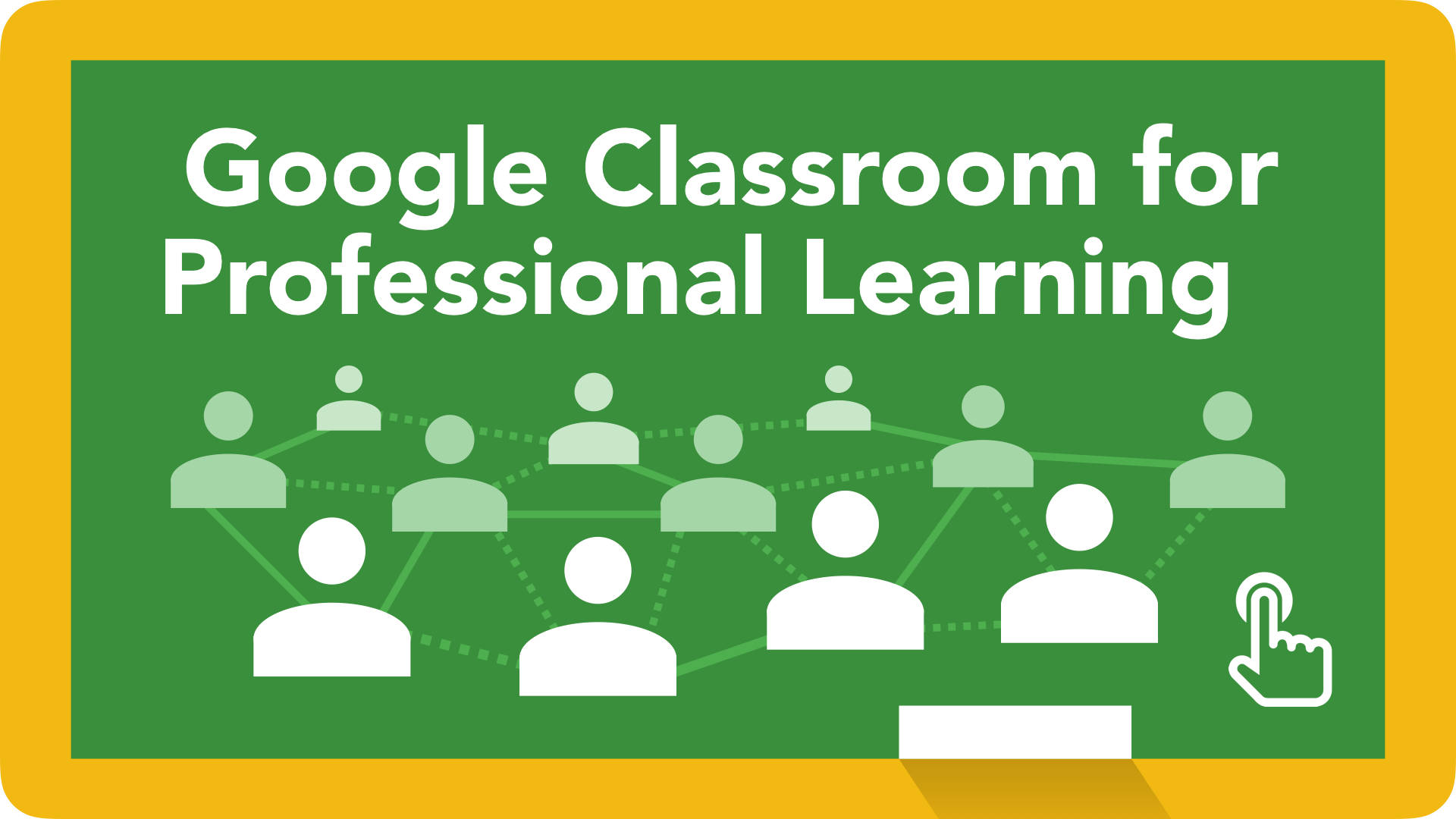 學校 桌布 壁紙 — 綠色黑板圖形，帶有白色文字和圖示，顯示 Google Classroom 專業學習的連接用戶資料。