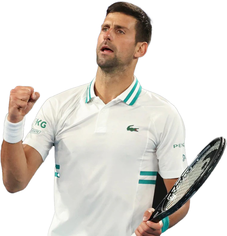 Novak 桌布 壁紙 — 網球選手諾瓦克·喬科維奇在白色背景下握緊拳頭舉起球拍慶祝勝利。