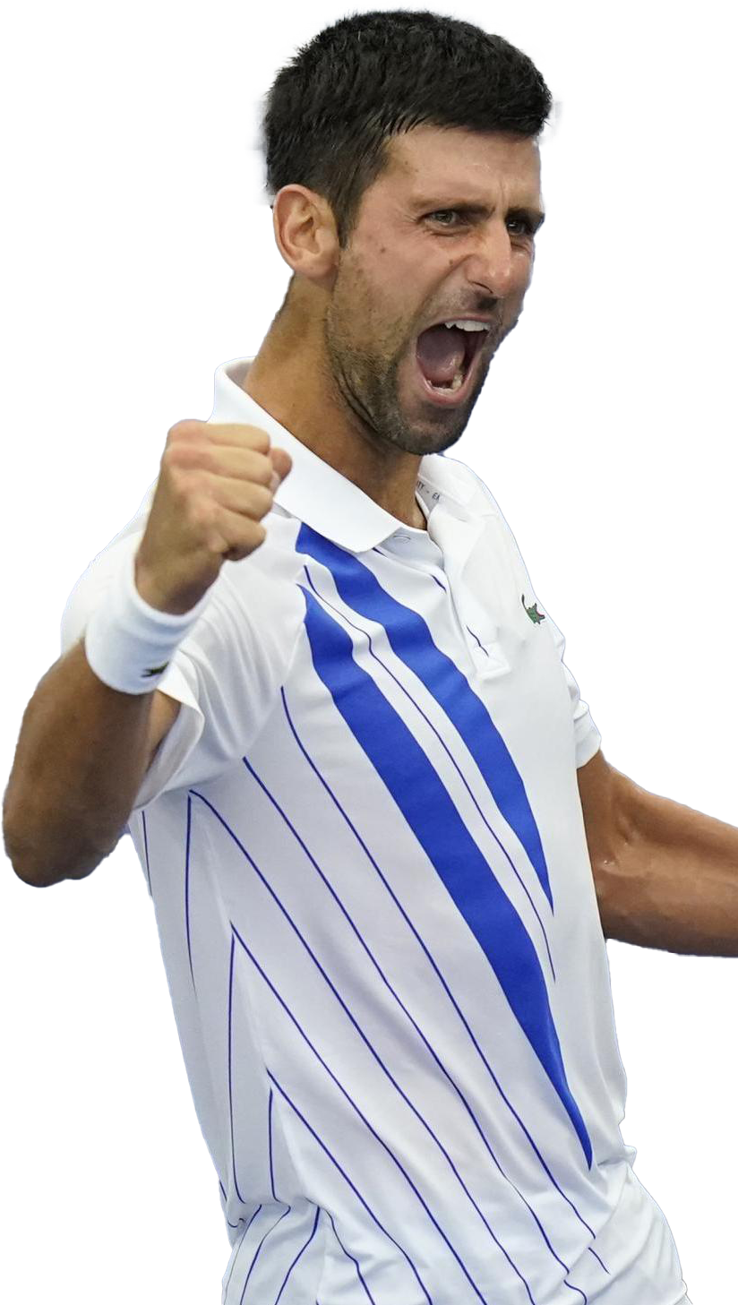 Novak 桌布 壁紙 — 網球選手諾瓦克·喬科維奇穿著白藍條紋襯衫，握緊拳頭，勝利地咆哮。