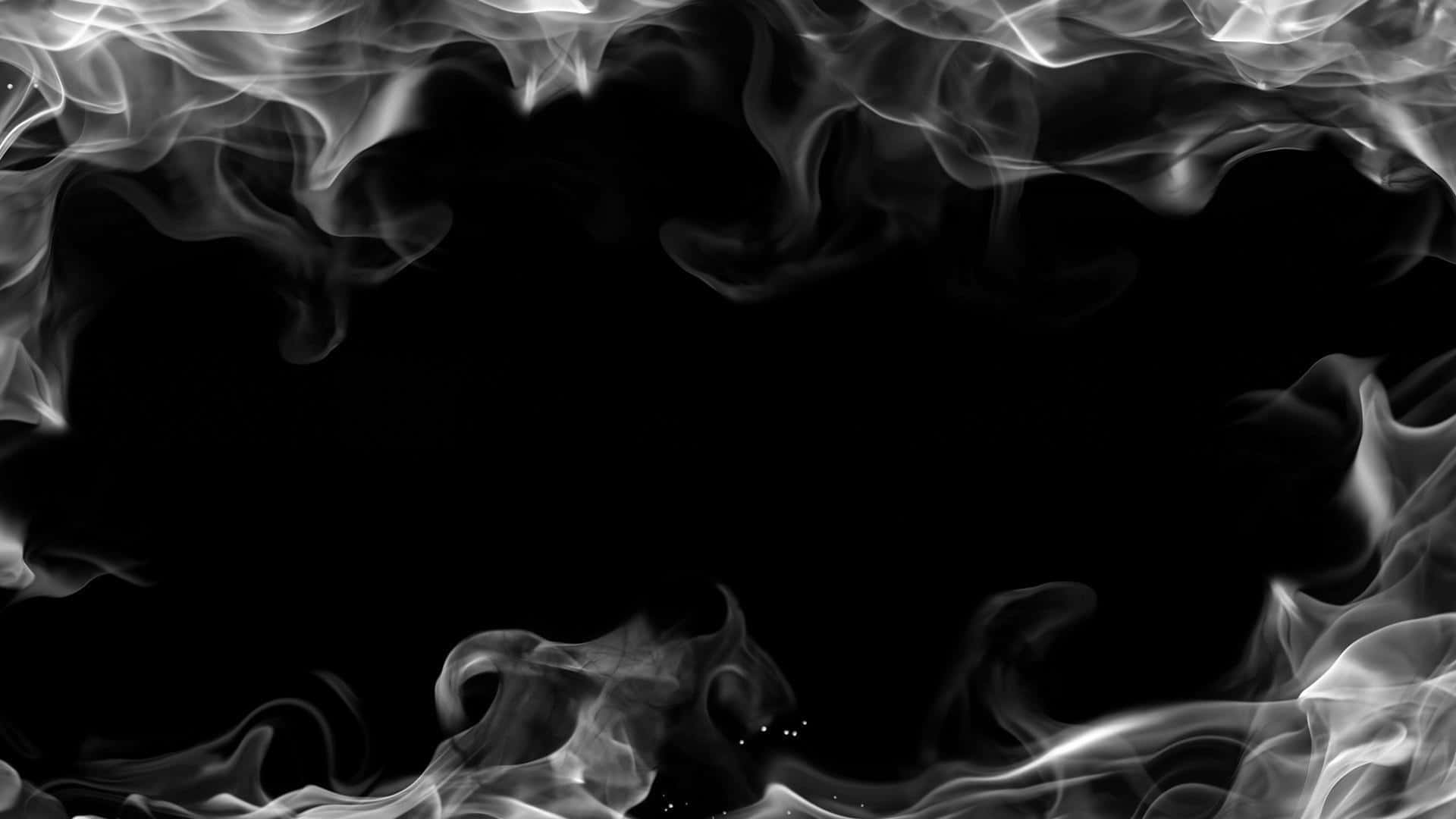 White Smoke 桌布 壁紙 — 縹緲的煙霧縷縷，在純黑背景上圍繞虛空形成動態邊框。