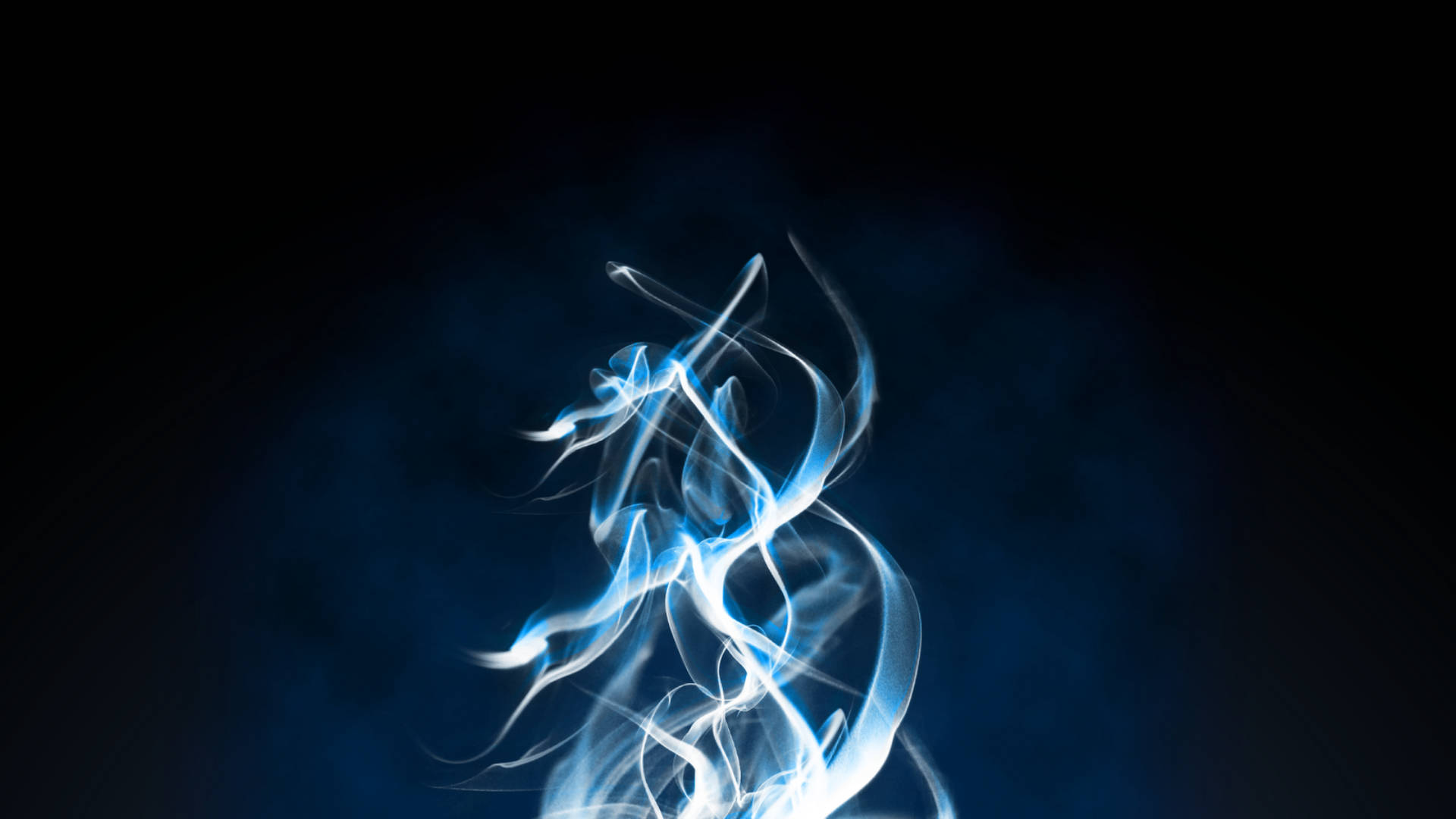 Flames 桌布 壁紙 — 縹緲的藍色煙霧在深黑和藍色漸變背景上動態旋轉。