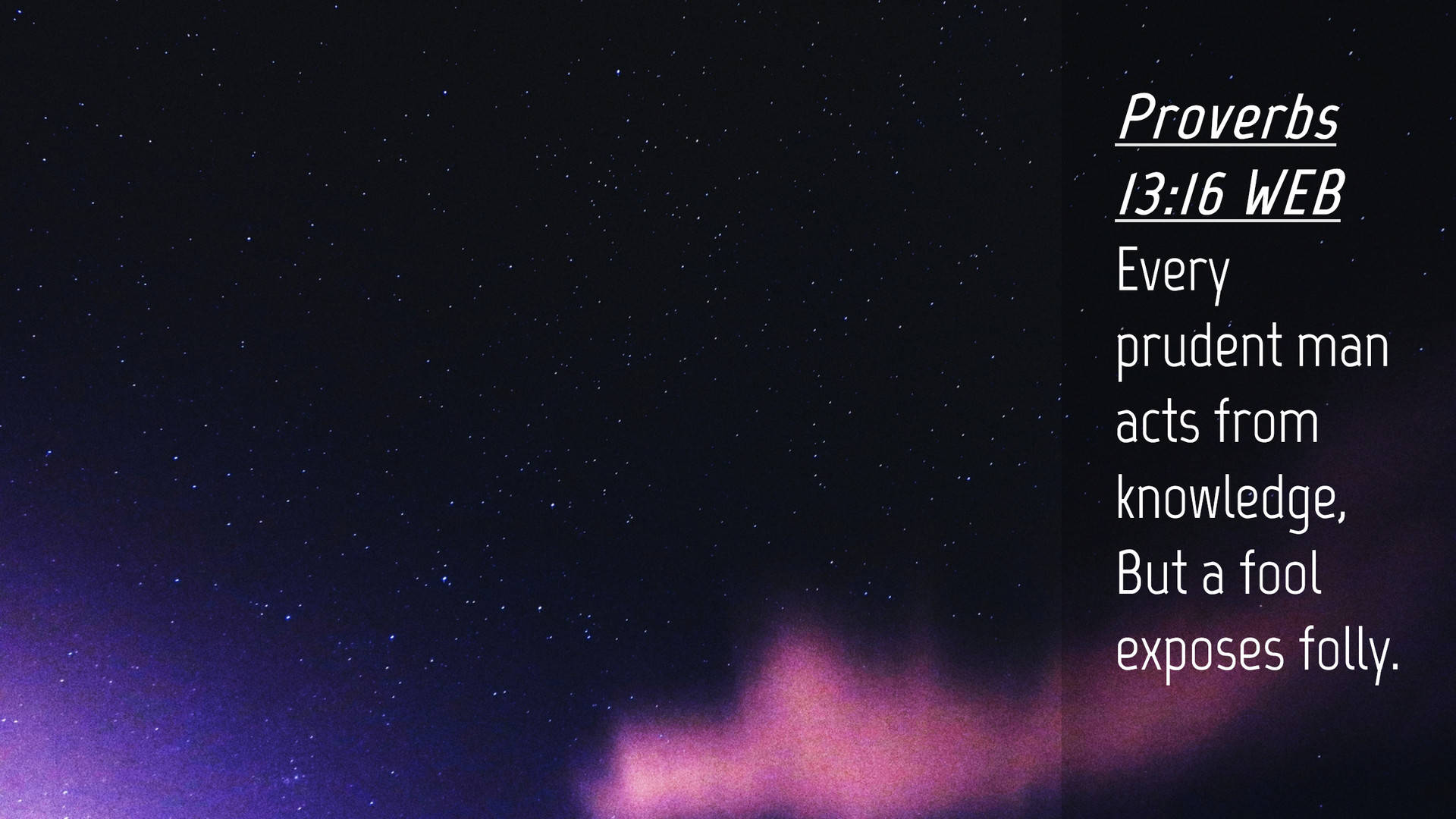 Bible Quotes 桌布 壁紙 — 繁星點點的夜空，右側有紫色星雲和白色聖經文字。