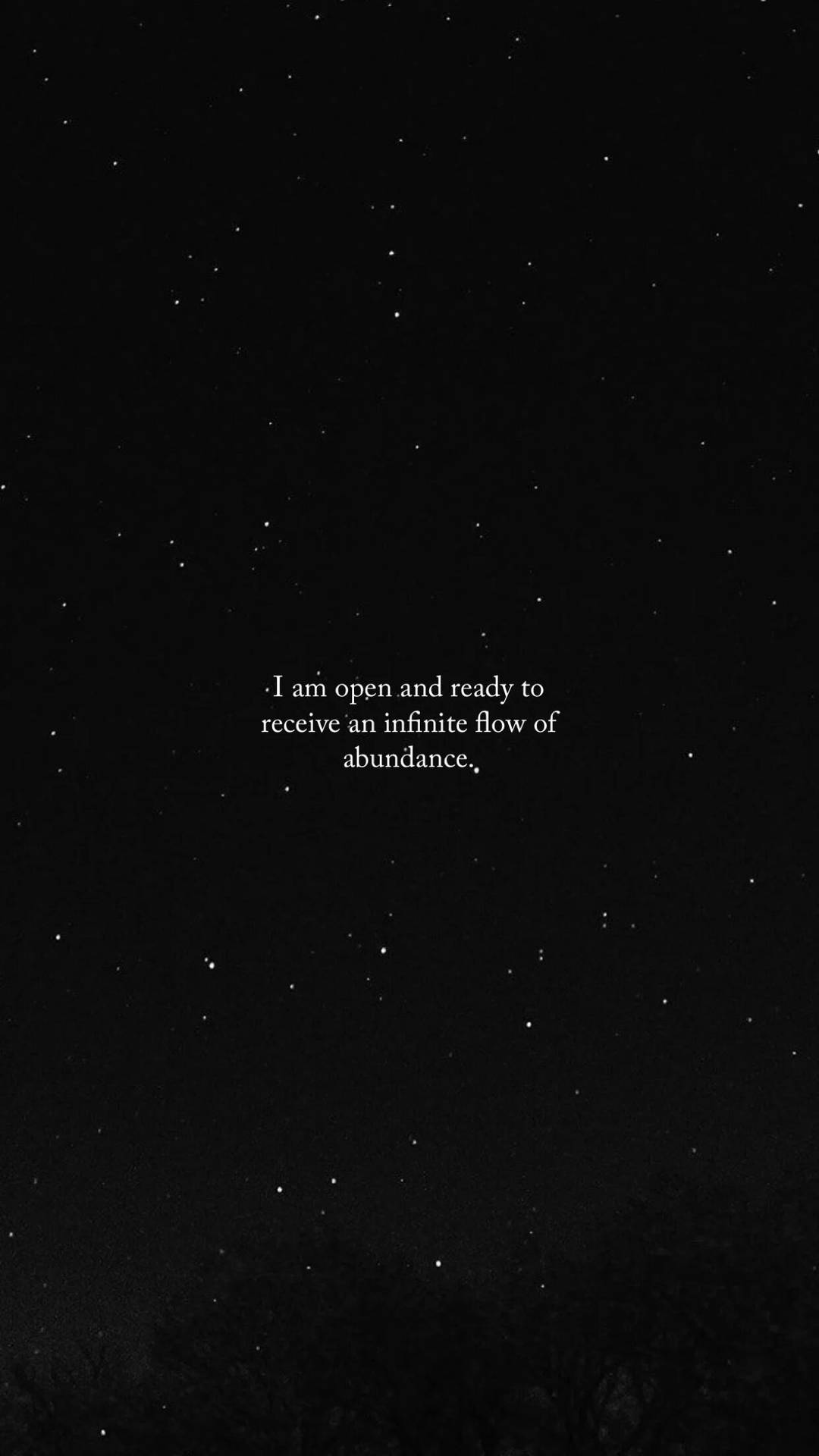 繁星點點的夜空，帶有關於豐盛與開放的勵志文字。 — 顯現 GIF 壁紙