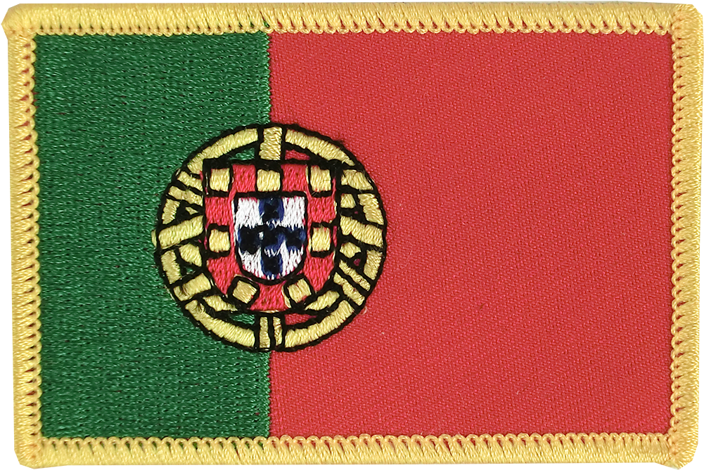 Portugal 桌布 壁紙 — 繡有綠色紅色垂直條紋和金色邊框的葡萄牙國旗補丁。