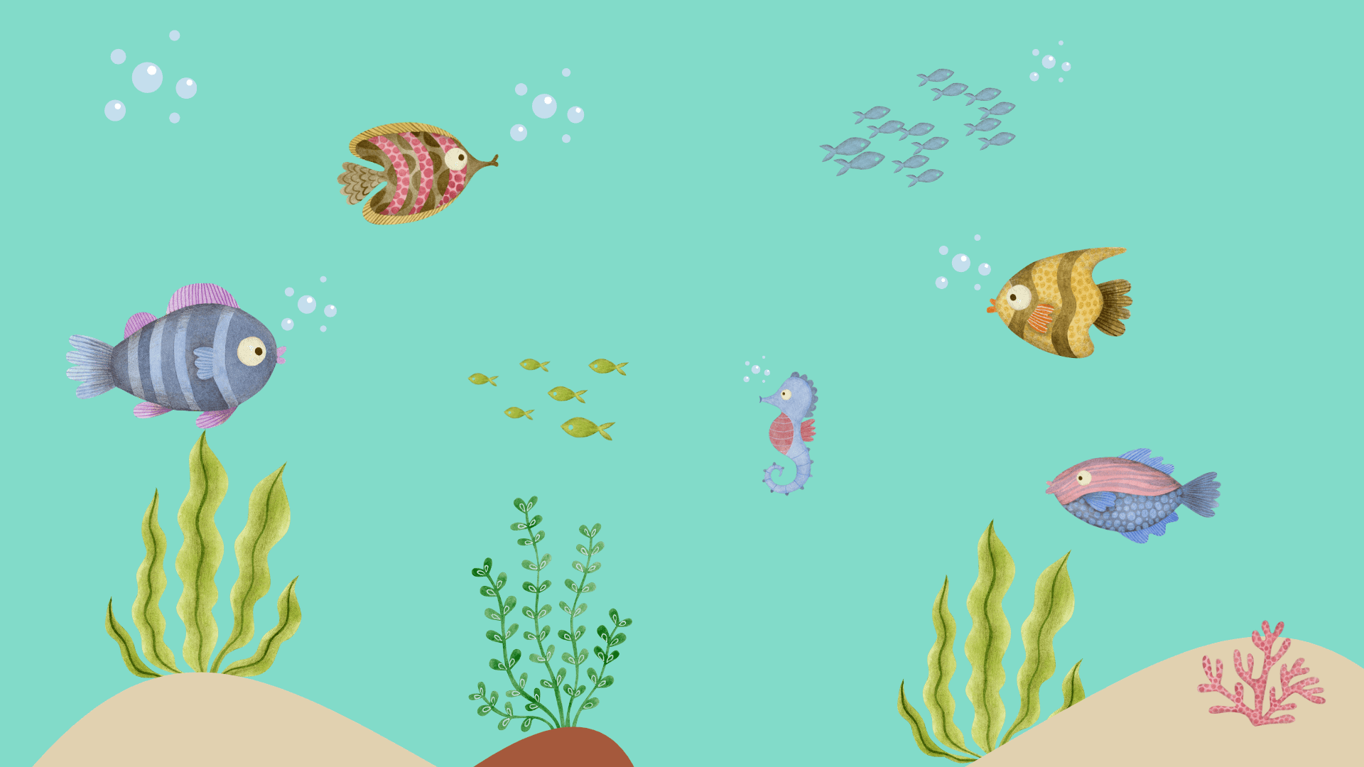 繽彩卡通水族場景 壁紙