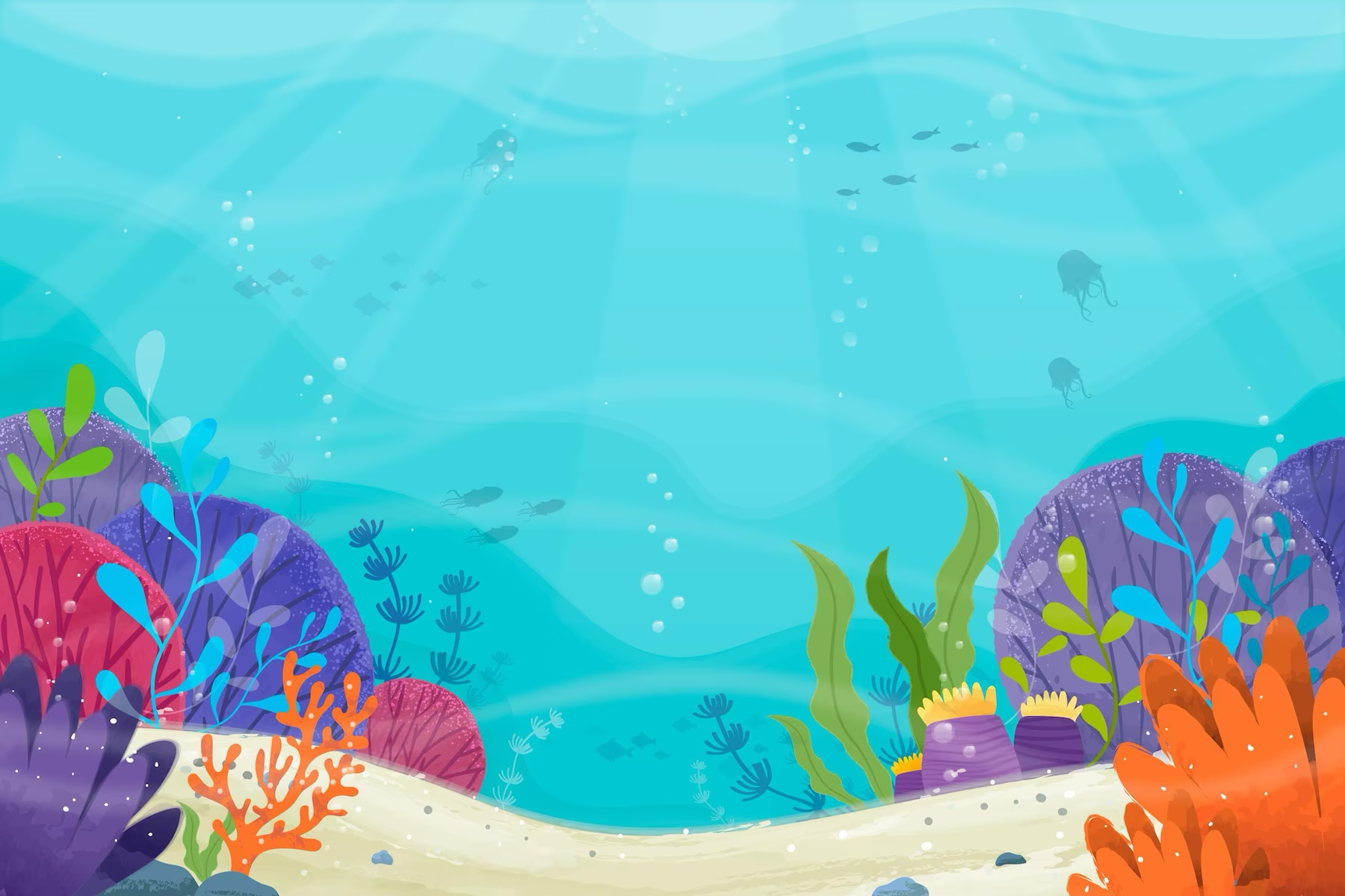 繽彩卡通水族場景 壁紙
