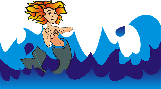 繽彩美人魚卡通波浪 壁紙