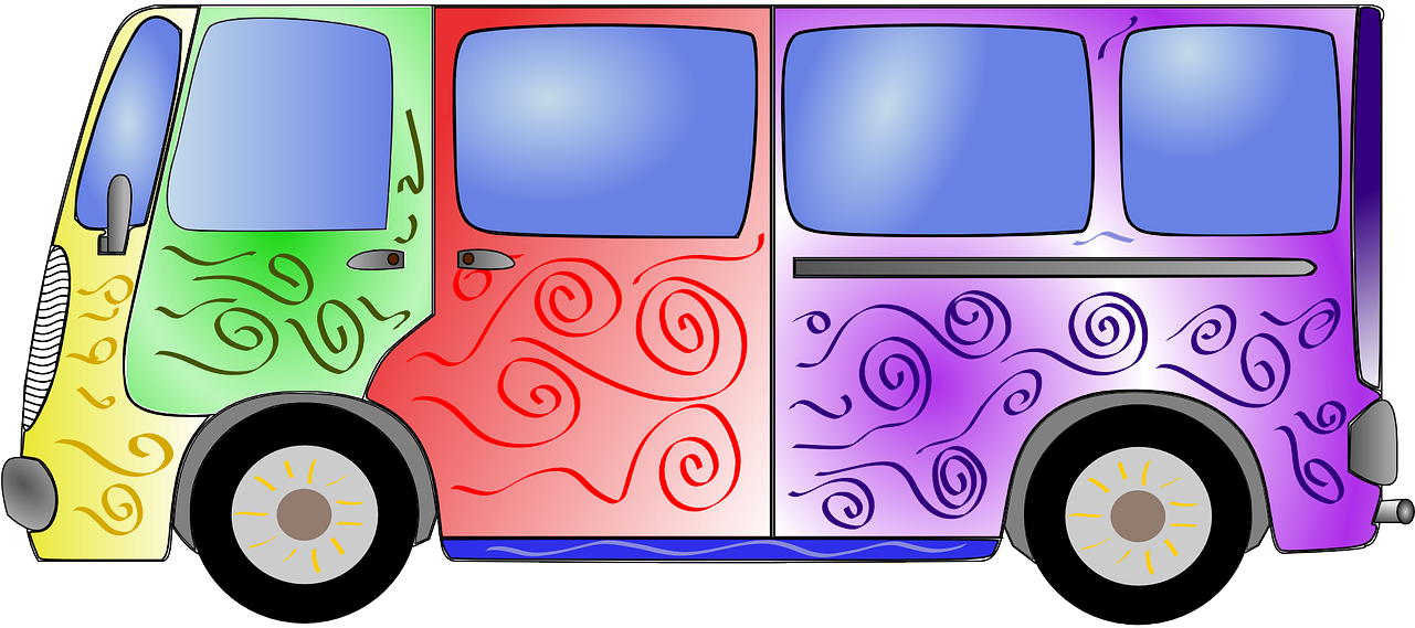 繽紛嬉皮廂型車插畫 壁紙