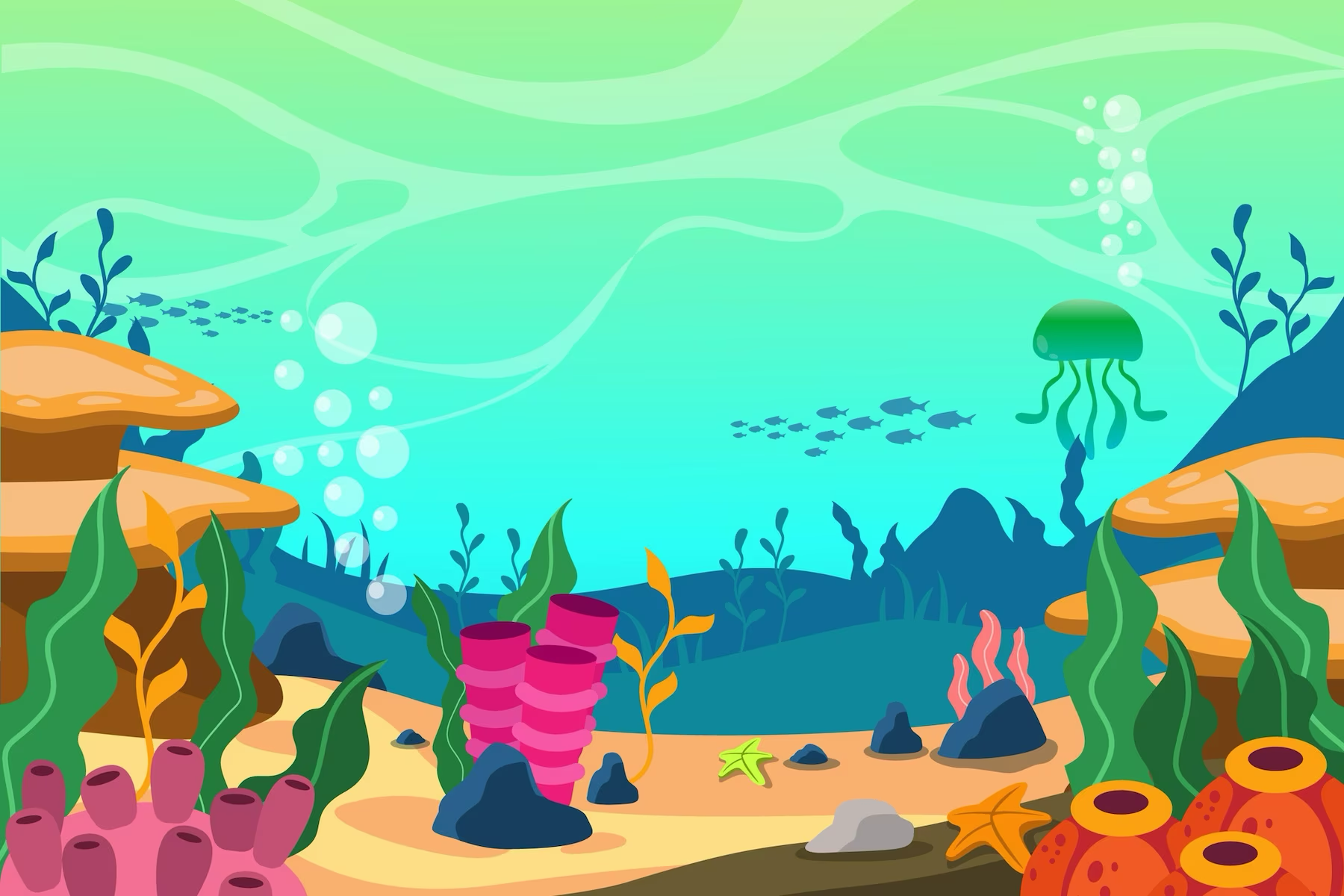 繽紛水族館場景 壁紙