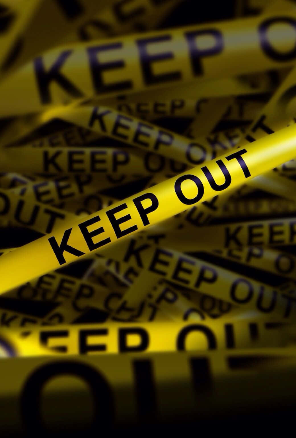 Funny Lock Screen 桌布 壁紙 — 纏結的黃色警示帶，帶有粗體黑色「KEEP OUT」文字，營造出密集、充滿警告的構圖。