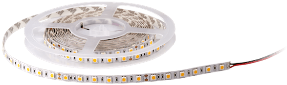 LED 桌布 壁紙 — 纏繞的白色LED燈帶，帶有發光的黃色二極管和紅色電線，背景為黑色。