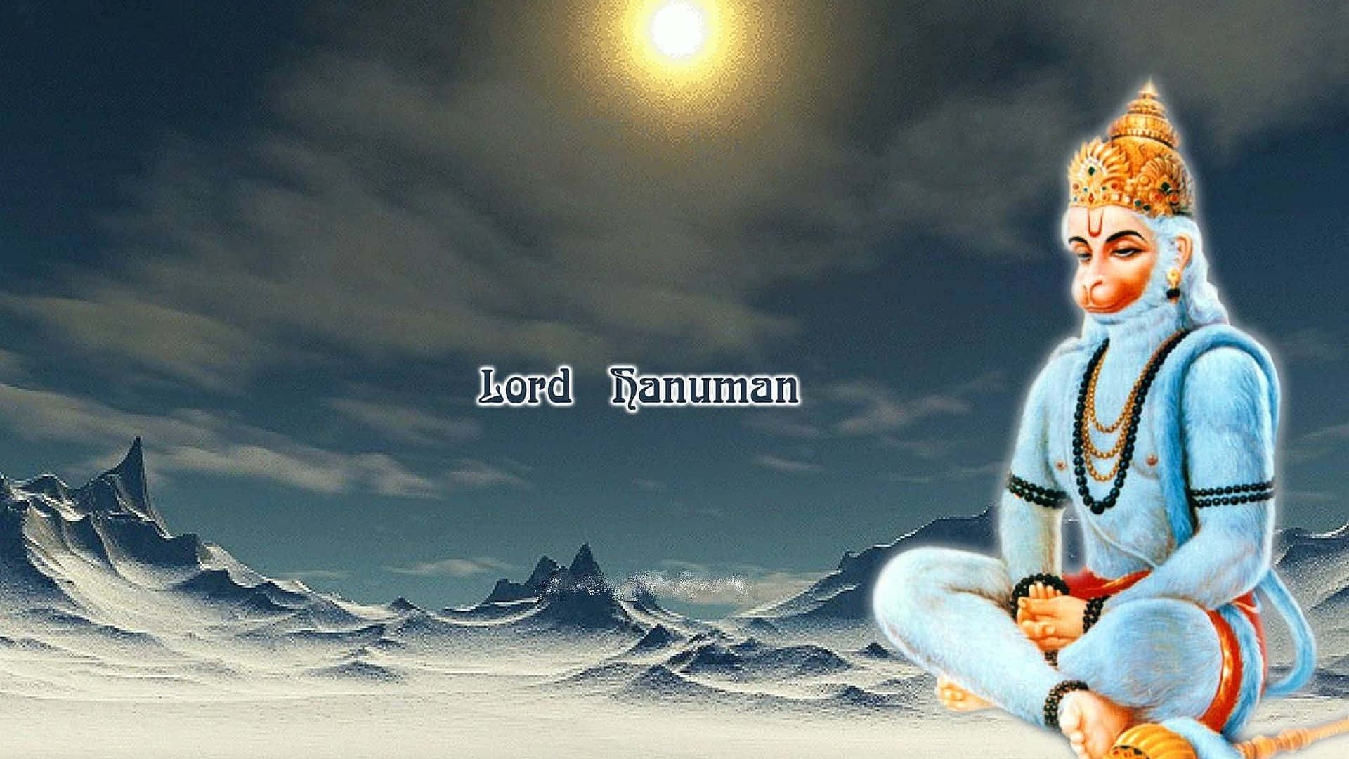 印度 桌布 壁紙 — 羅德·哈努曼在白雪皚皚的山景中，在明亮的月光下靜靜冥想。