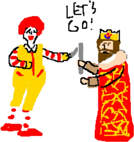 麥當勞 桌布 壁紙 — 羅納德·麥當勞和一個戴著皇冠、穿著紅色長袍的國王握手，他們上方有「LET'S GO!」文字。