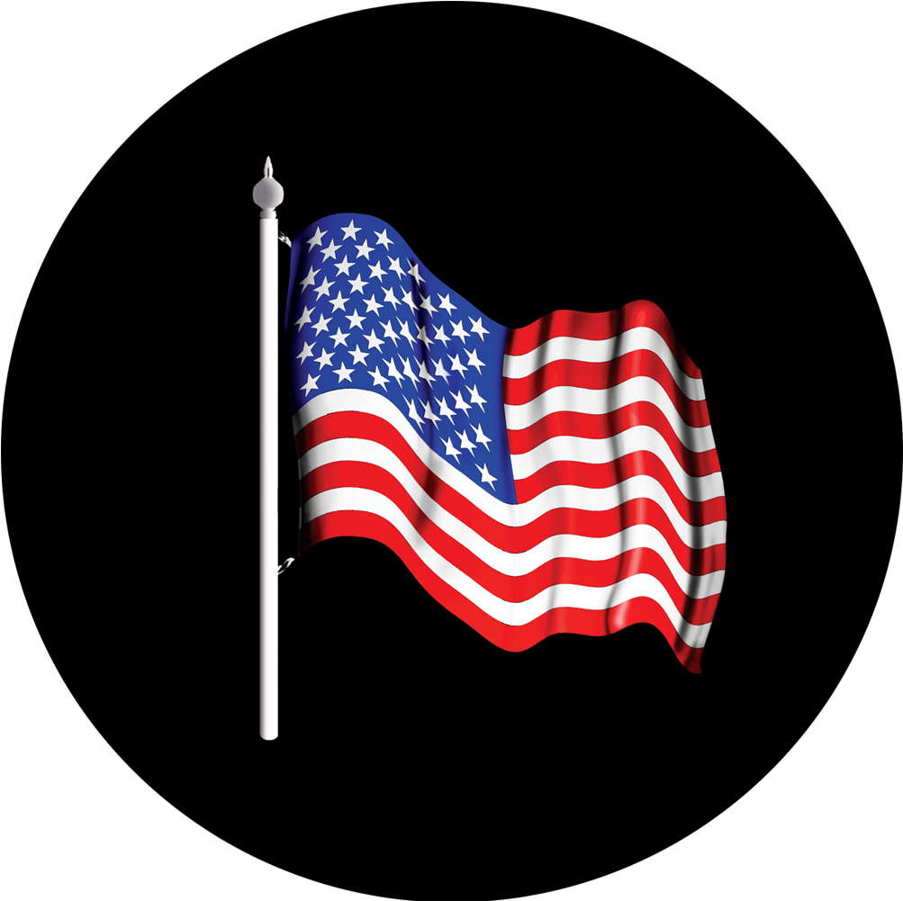 Memorial Day 桌布 壁紙 — 美國國旗在純黑色背景上，搭配白色旗桿，動態地飄揚。