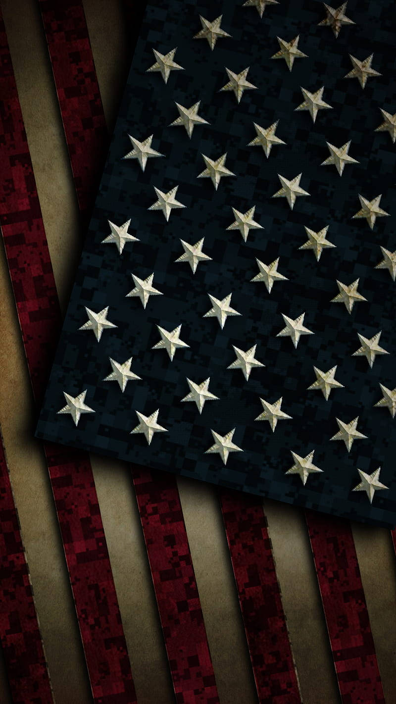 USA flag iPhone 桌布 壁紙 — 美國國旗的紋理特寫，帶有星星和條紋，採用數位像素風格。