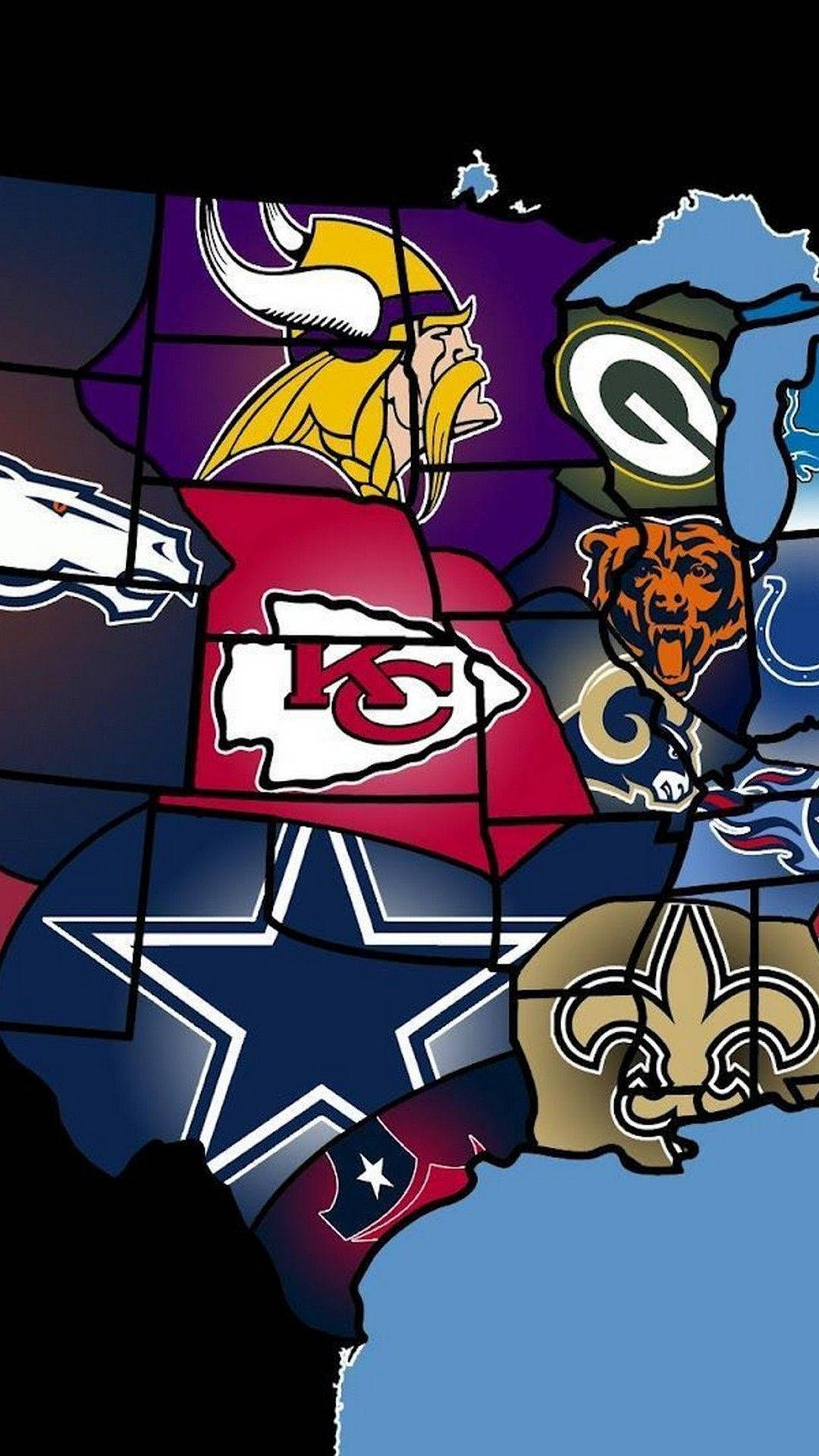 Cool NFL 桌布 壁紙 — 美國地圖彩繪玻璃風格，每個州份附有NFL球隊標誌。