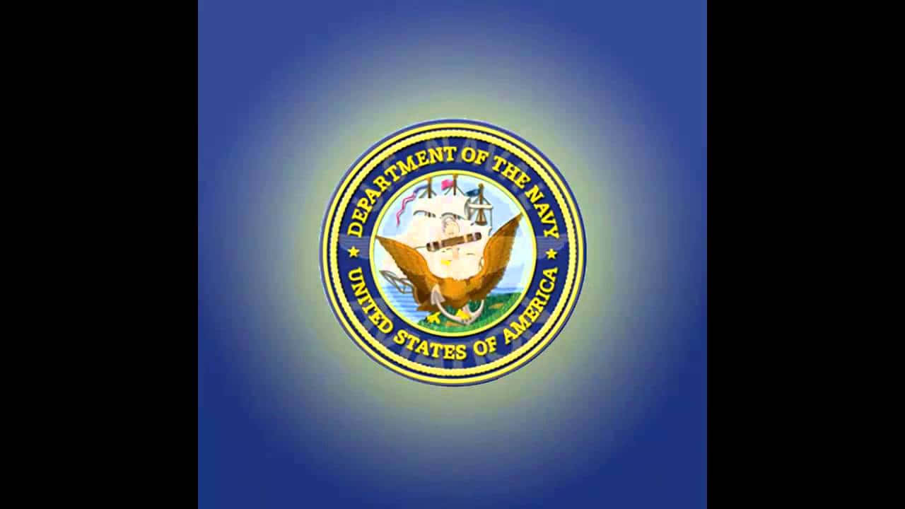 Navy 桌布 壁紙 — 美國海軍部官方印章居中於漸變藍色背景上，帶有發光光暈效果。
