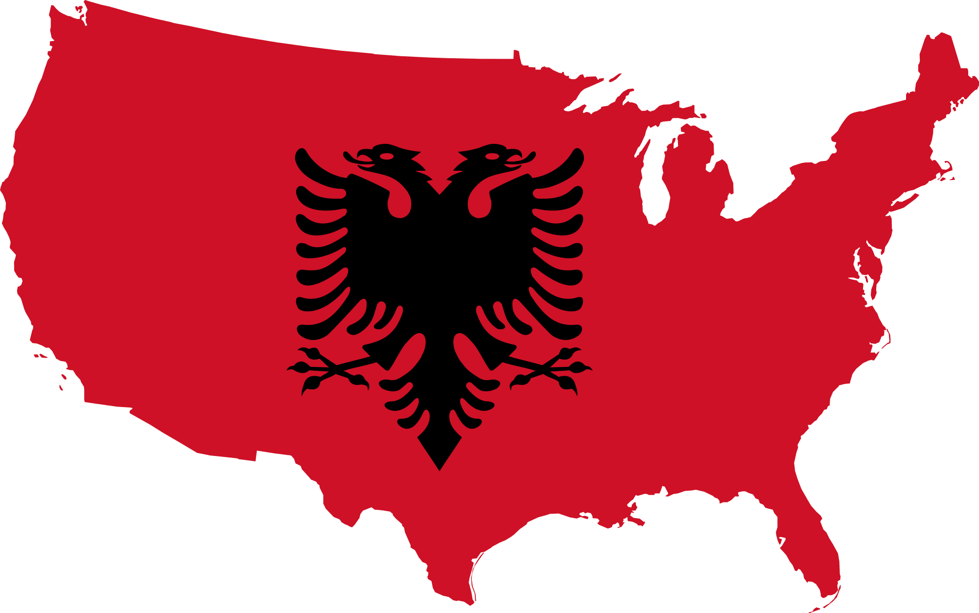 Albania 桌布 壁紙 — 美國的醒目紅色輪廓，內填阿爾巴尼亞的黑色雙頭鷹徽章。