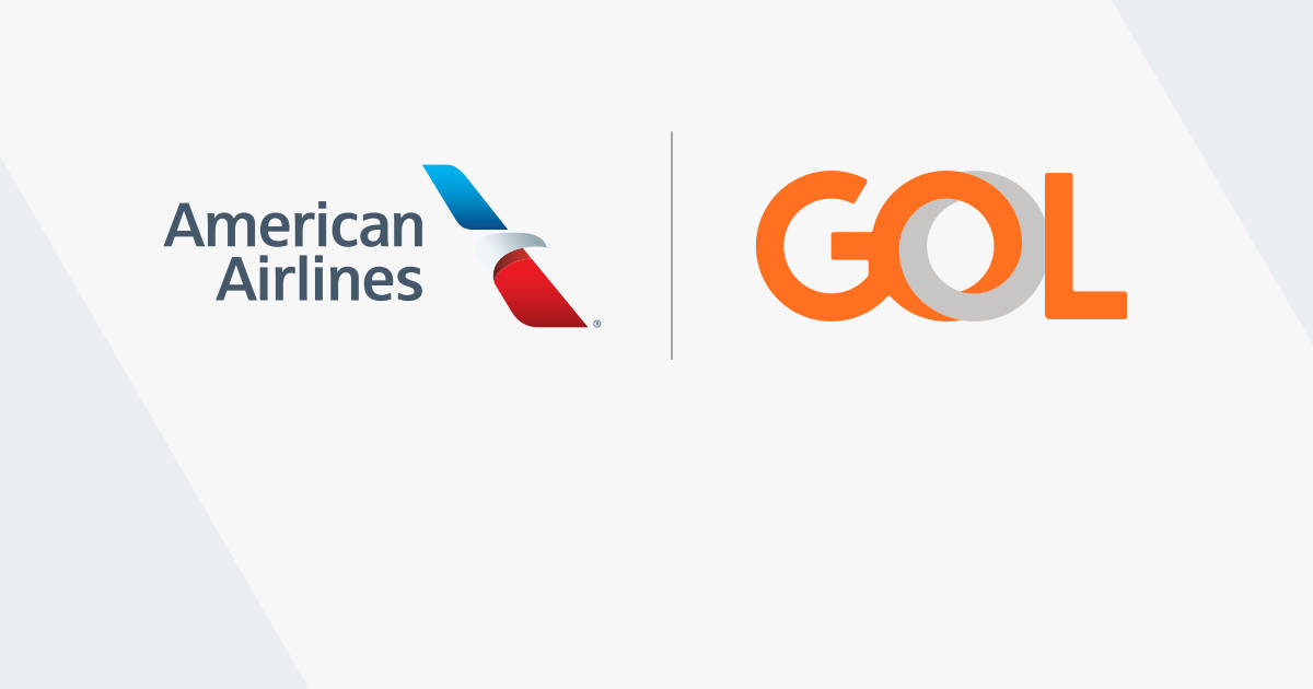 Airlines 桌布 壁紙 — 美國航空和GOL的標誌並排顯示在帶有對角線陰影的淺灰色背景上。