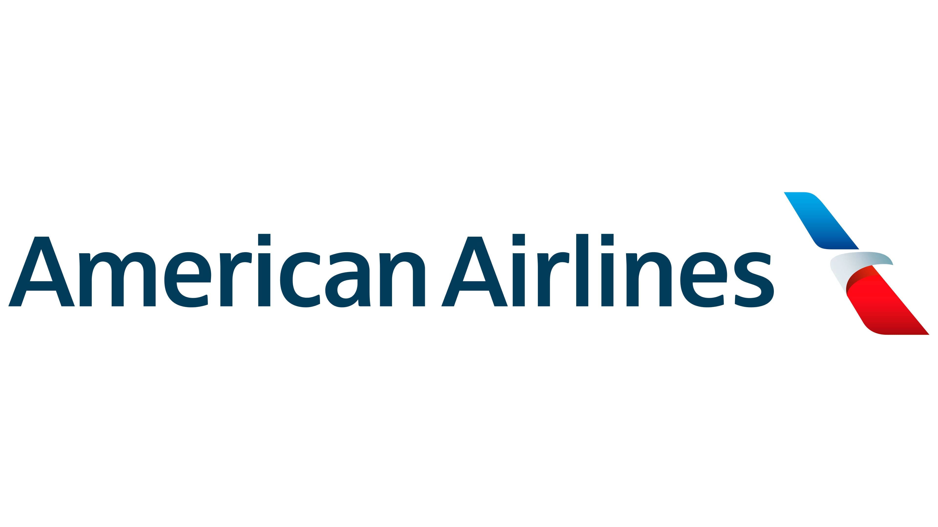 Airlines 桌布 壁紙 — 美國航空標誌，藍色、紅色和白色風格化機翼，純白色背景。