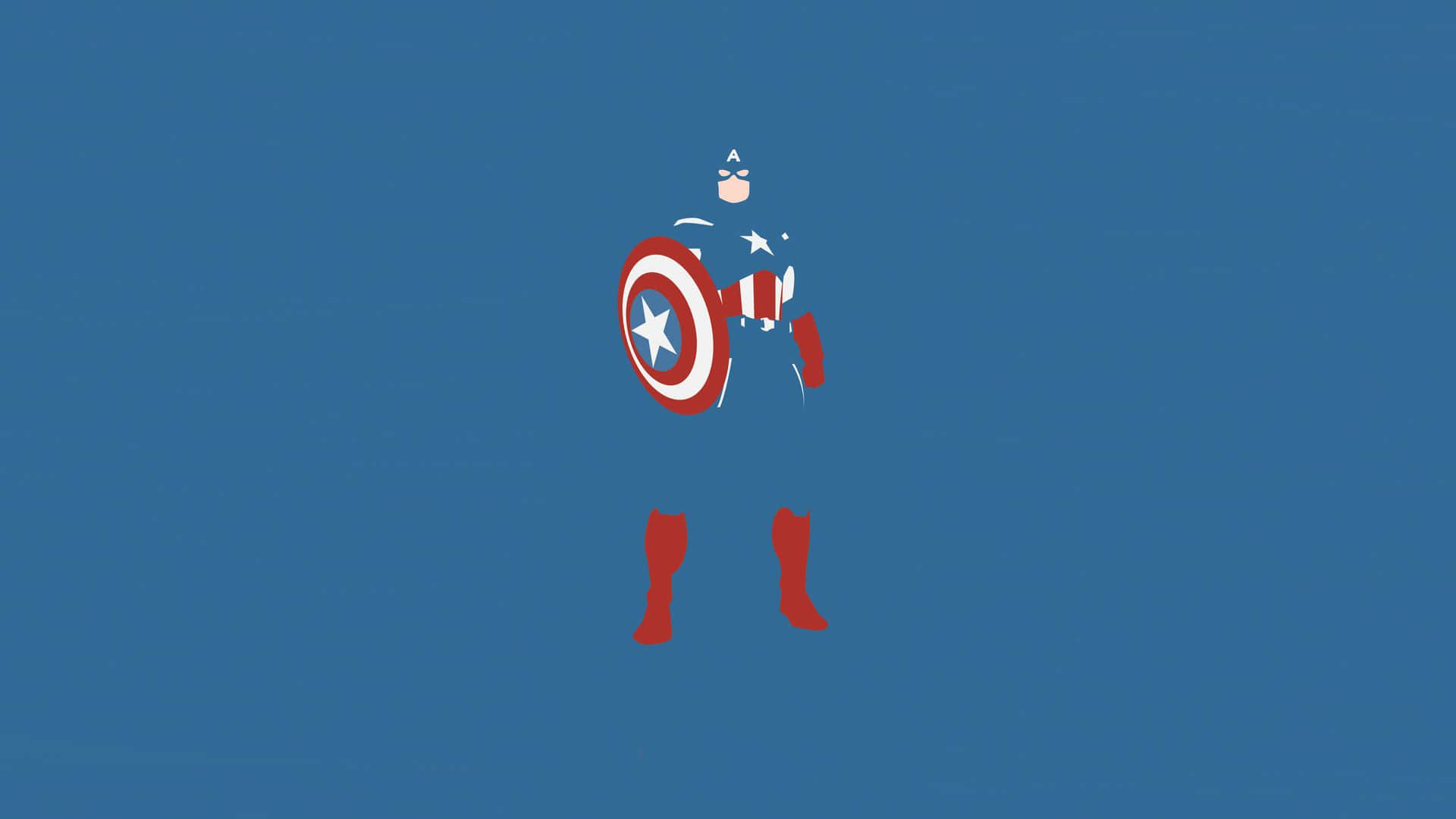 Retro Captain America 桌布 壁紙 — 美國隊長以極簡剪影站在純藍色背景前，手持標誌性盾牌。