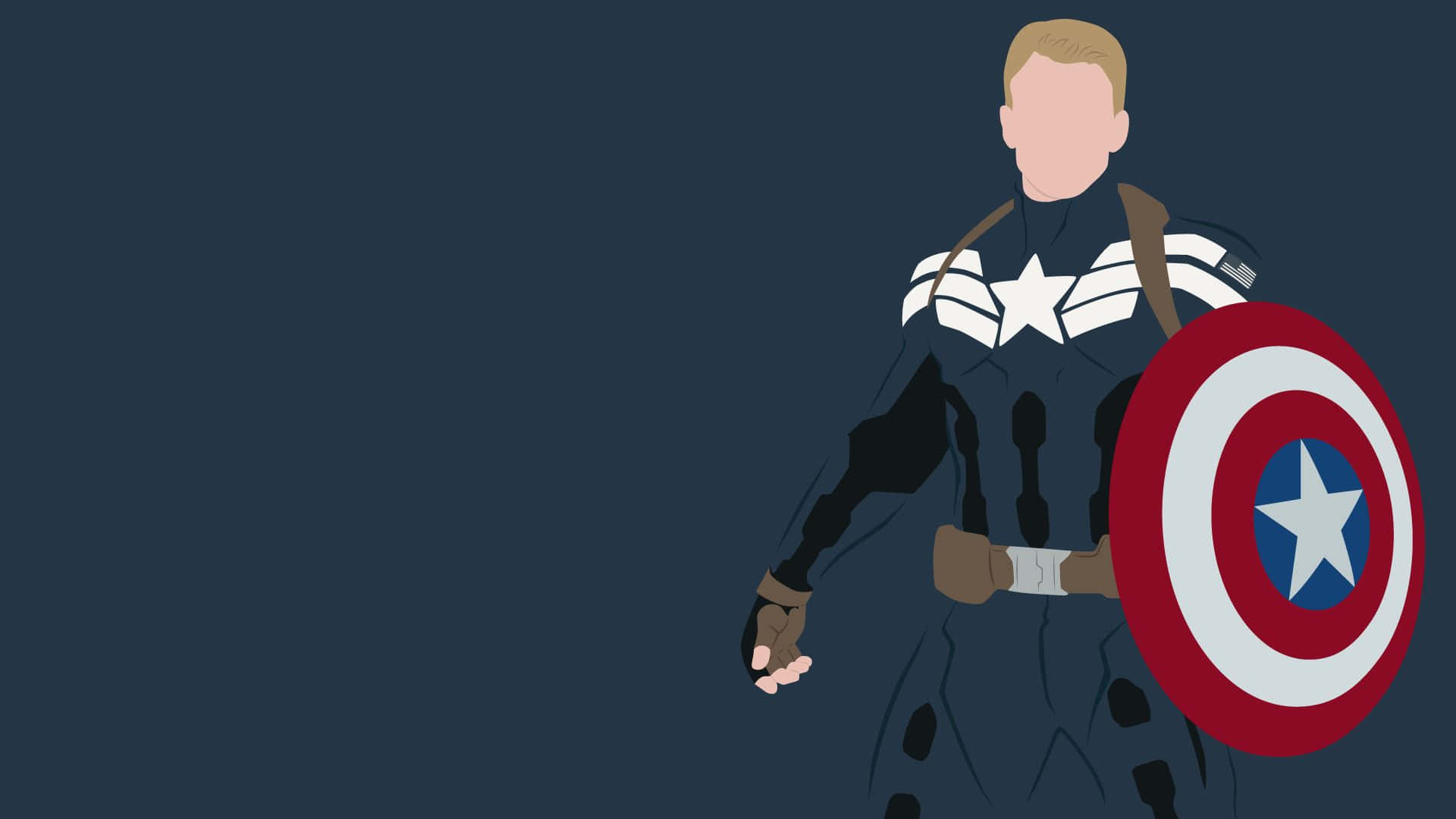 Best Captain America 桌布 壁紙 — 美國隊長以極簡風格站立，手持其標誌性的紅白藍盾牌，背景為深藍色。