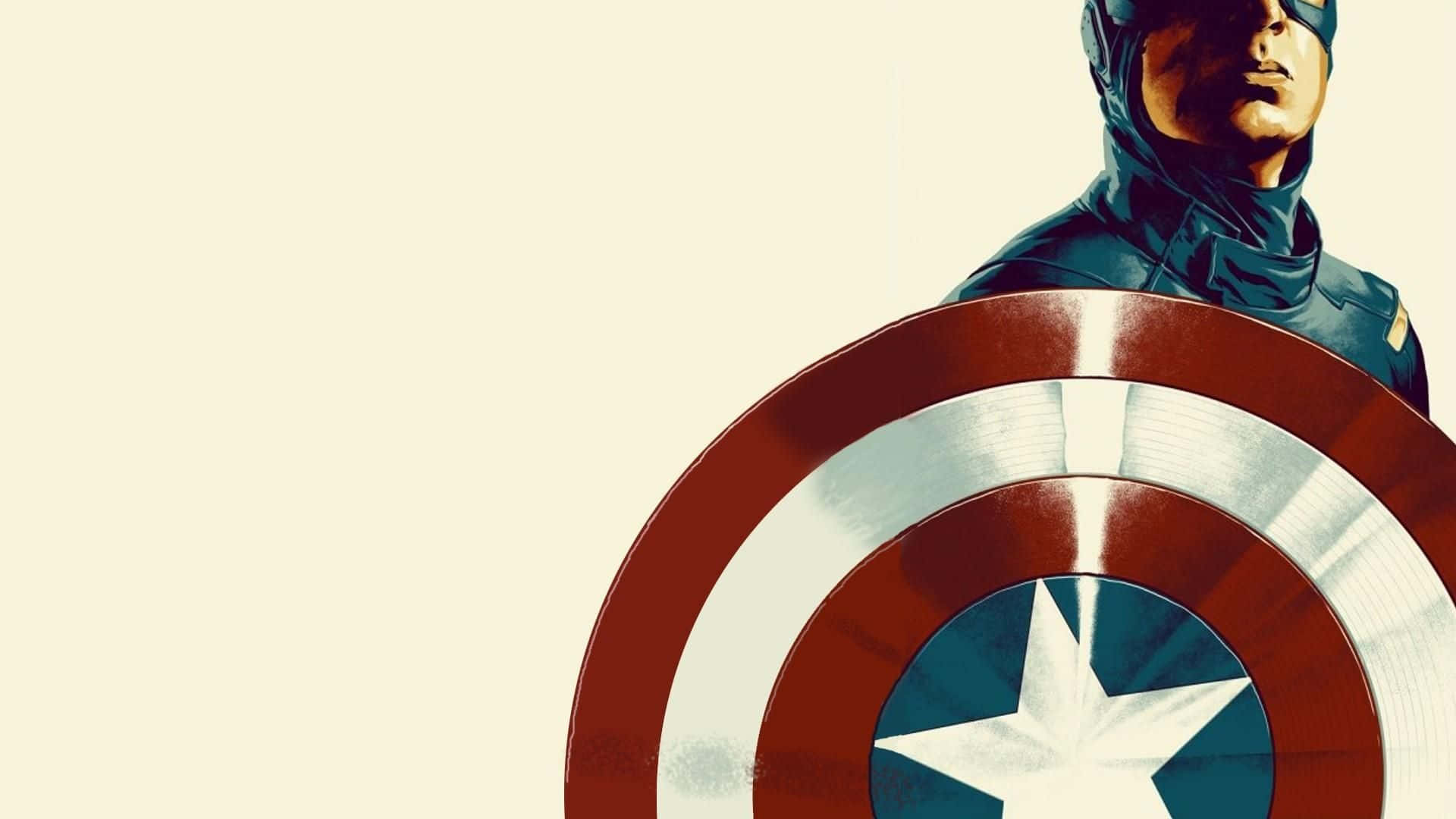 Best Captain America 桌布 壁紙 — 美國隊長側身站立，手持他標誌性的紅白藍盾牌，背景為純色奶油色。