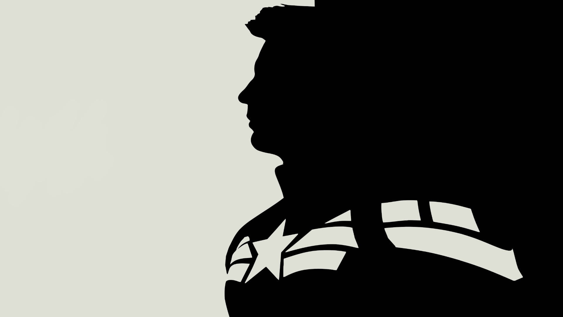 Marvel Captain America 桌布 壁紙 — 美國隊長側面剪影，背景蒼白，其標誌性的星星和條紋清晰可見。