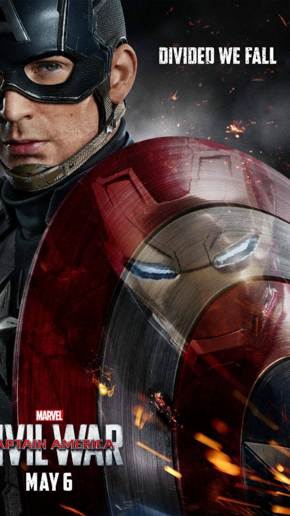 Captain America iPhone 桌布 壁紙 — 美國隊長凝視著，他的盾牌與鋼鐵人的斥力炮在熾熱的火花中碰撞。