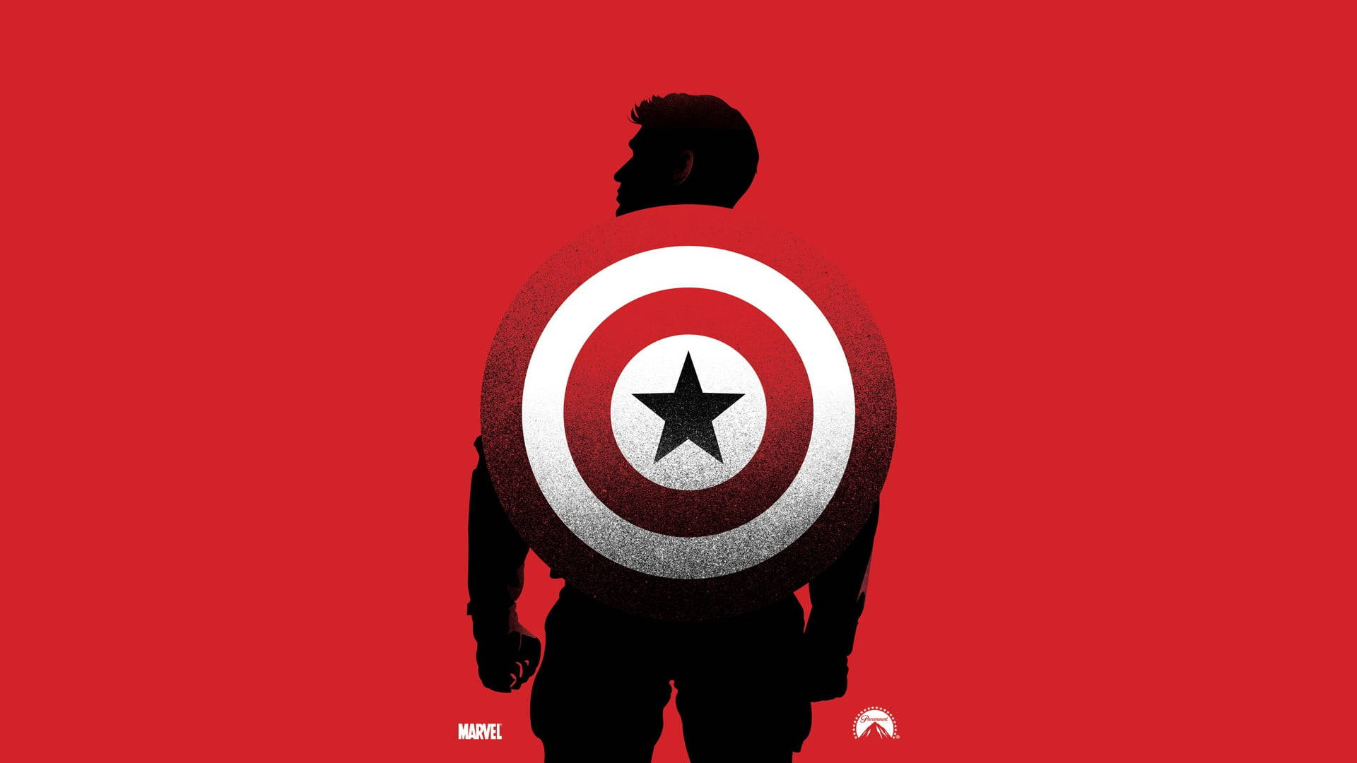 Marvel Captain America 桌布 壁紙 — 美國隊長剪影，手持標誌性盾牌，背景為大膽的紅色。