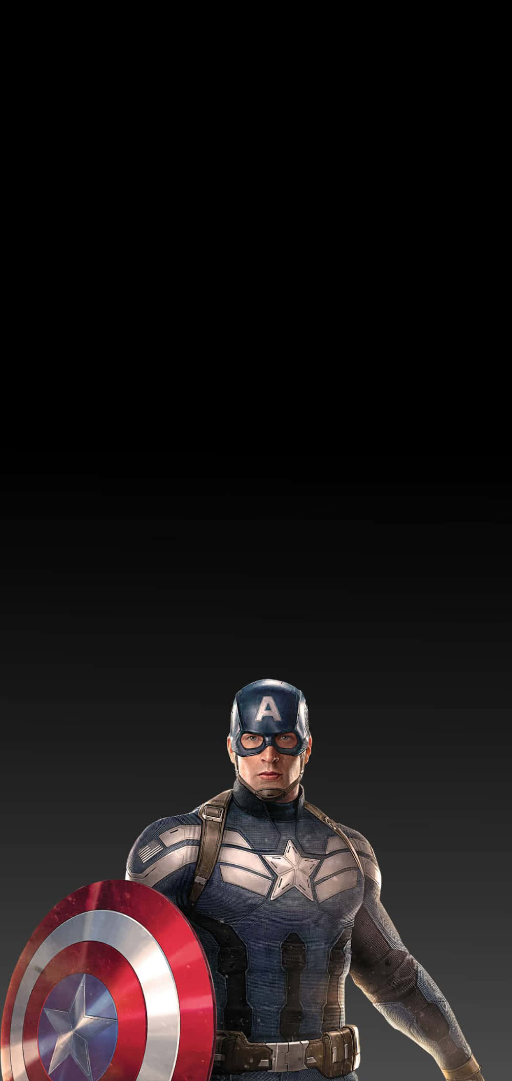 Captain America Cool 桌布 壁紙 — 美國隊長手持標誌性盾牌，站在深色漸變背景前。
