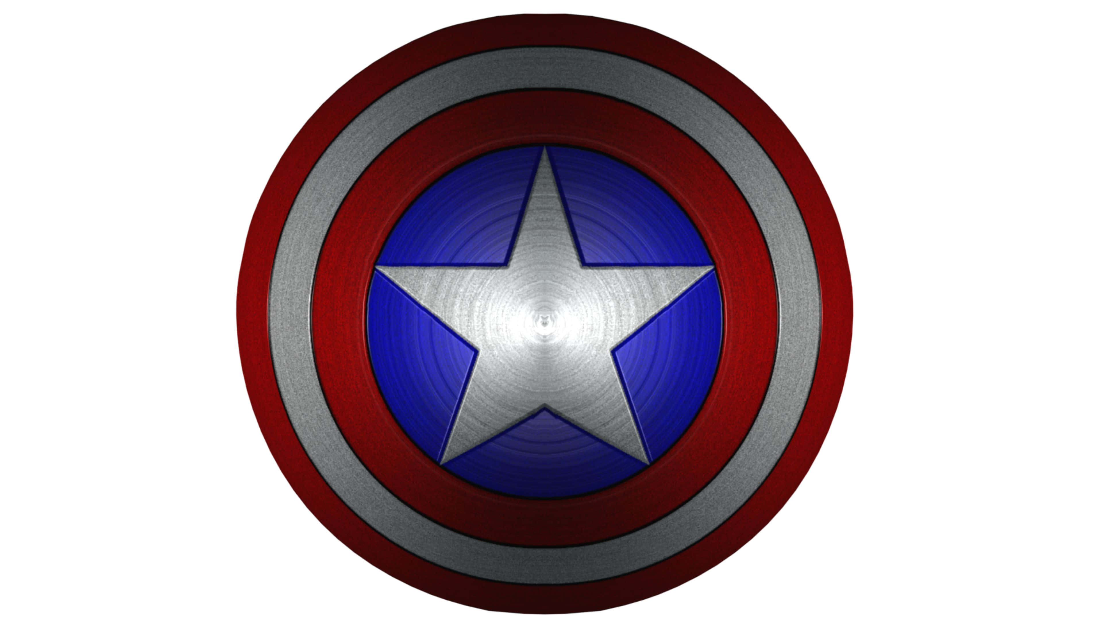 4K Captain America 桌布 壁紙 — 美國隊長標誌性圓形盾牌的特寫，帶有紅色、銀色和藍色的同心圓環以及中央的星星。