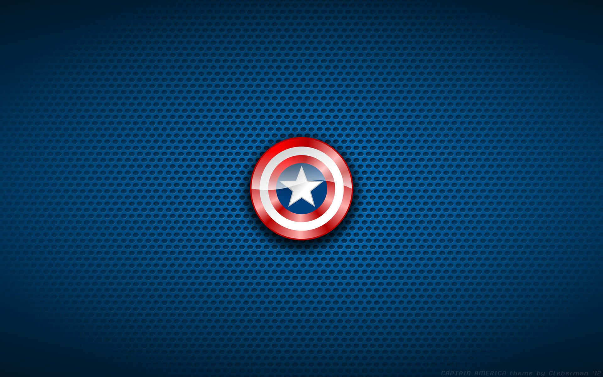 Captain America Logo 桌布 壁紙 — 美國隊長標誌性的紅白藍盾牌在帶有紋理的深藍色背景中央閃耀。