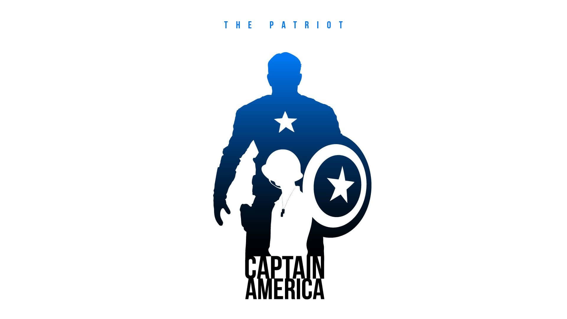 Best Captain America 桌布 壁紙 — 美國隊長的剪影手持盾牌，其輪廓內有兒童剪影，背景為白色。