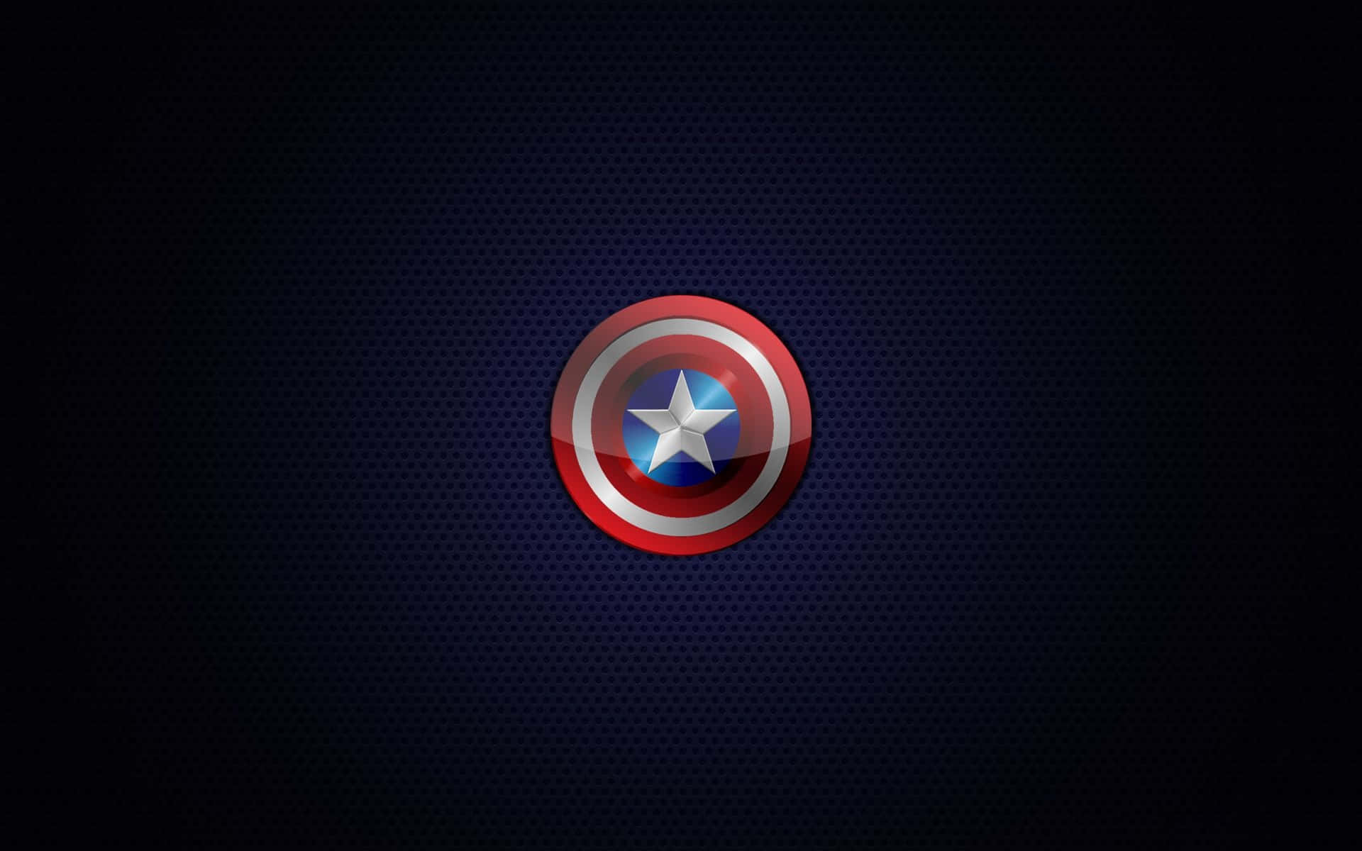 Captain America Logo 桌布 壁紙 — 美國隊長的標誌性盾牌在深色紋理背景上閃耀著愛國的紅、白、藍色。