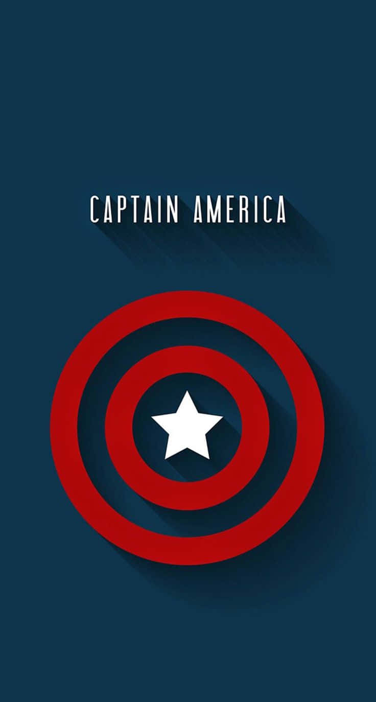 Captain America Logo 桌布 壁紙 — 美國隊長的標誌性紅白藍盾牌居中於深藍色背景上，上方有粗體文字。