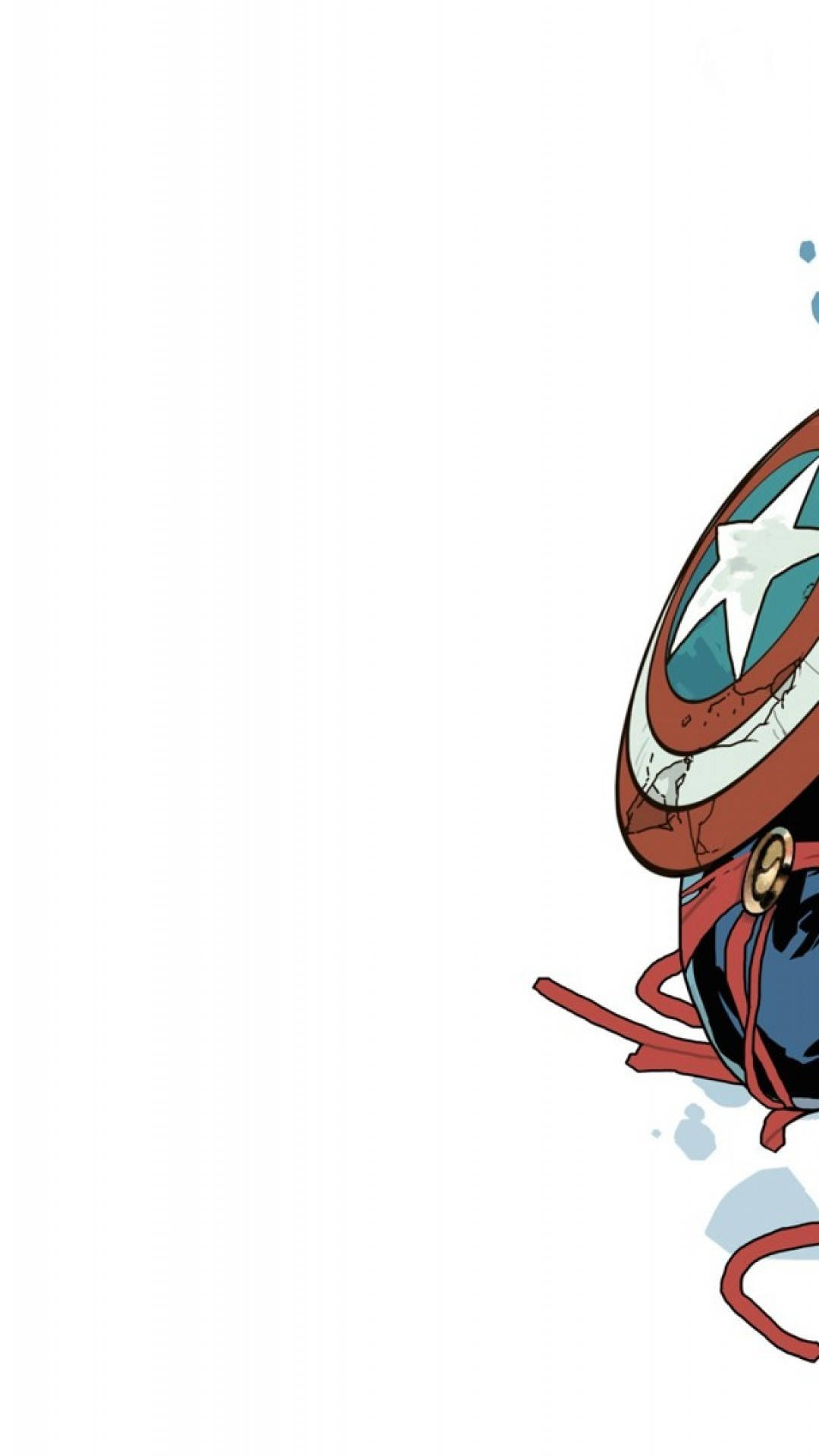 Cute Marvel 桌布 壁紙 — 美國隊長的盾牌和紅色斗篷從右邊邊緣露出，背景為純白色。
