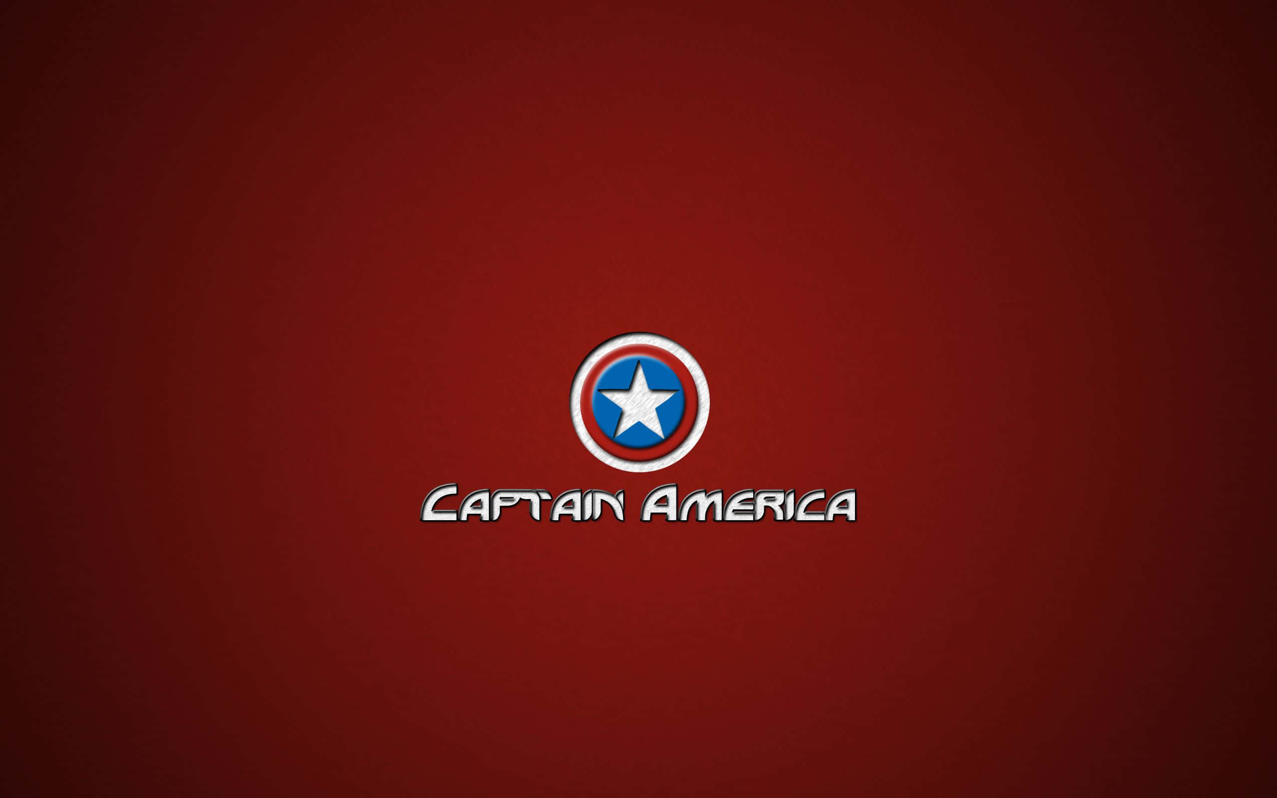Captain America Logo 桌布 壁紙 — 美國隊長盾牌標誌居中於深紅色漸變背景上，下方有粗體白色文字。