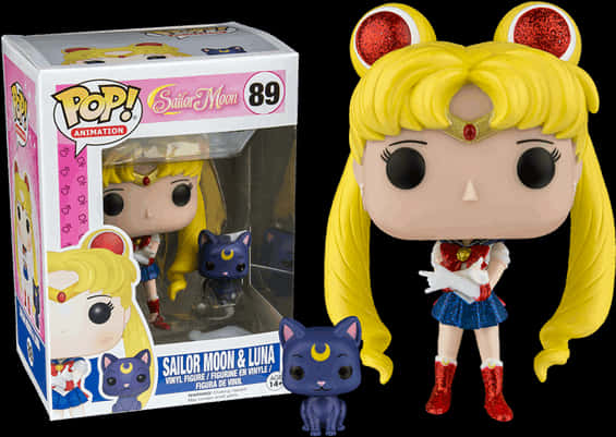 動漫 桌布 壁紙 — 美少女戰士和露娜的Funko Pop！塑膠公仔，穿著標誌性動畫服裝，色彩鮮豔，帶有閃亮裝飾。