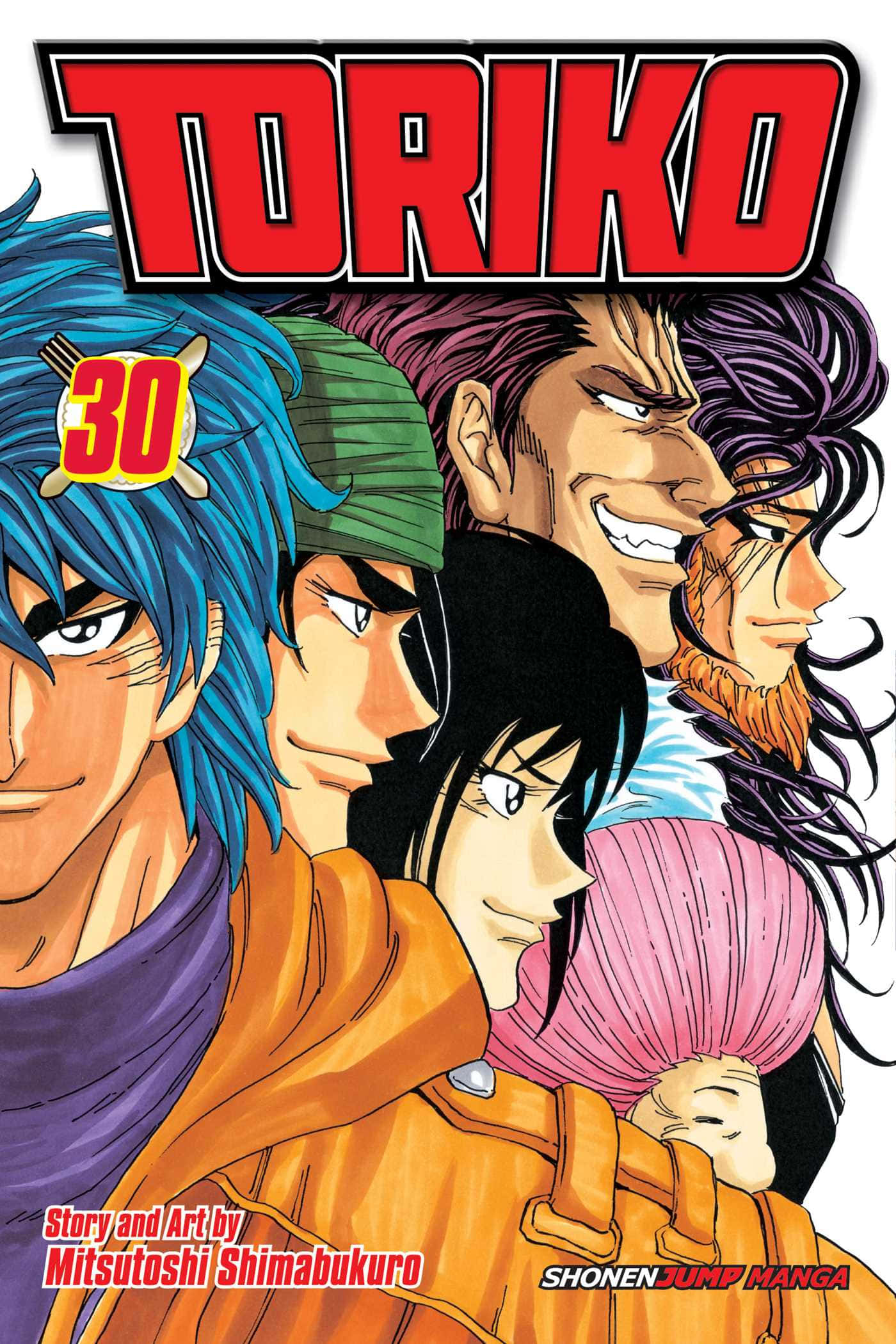 Toriko 桌布 壁紙 — 《美食獵人》第30卷充滿活力的動畫封面，展示了五個強烈的角色，色彩大膽，表情動感十足。